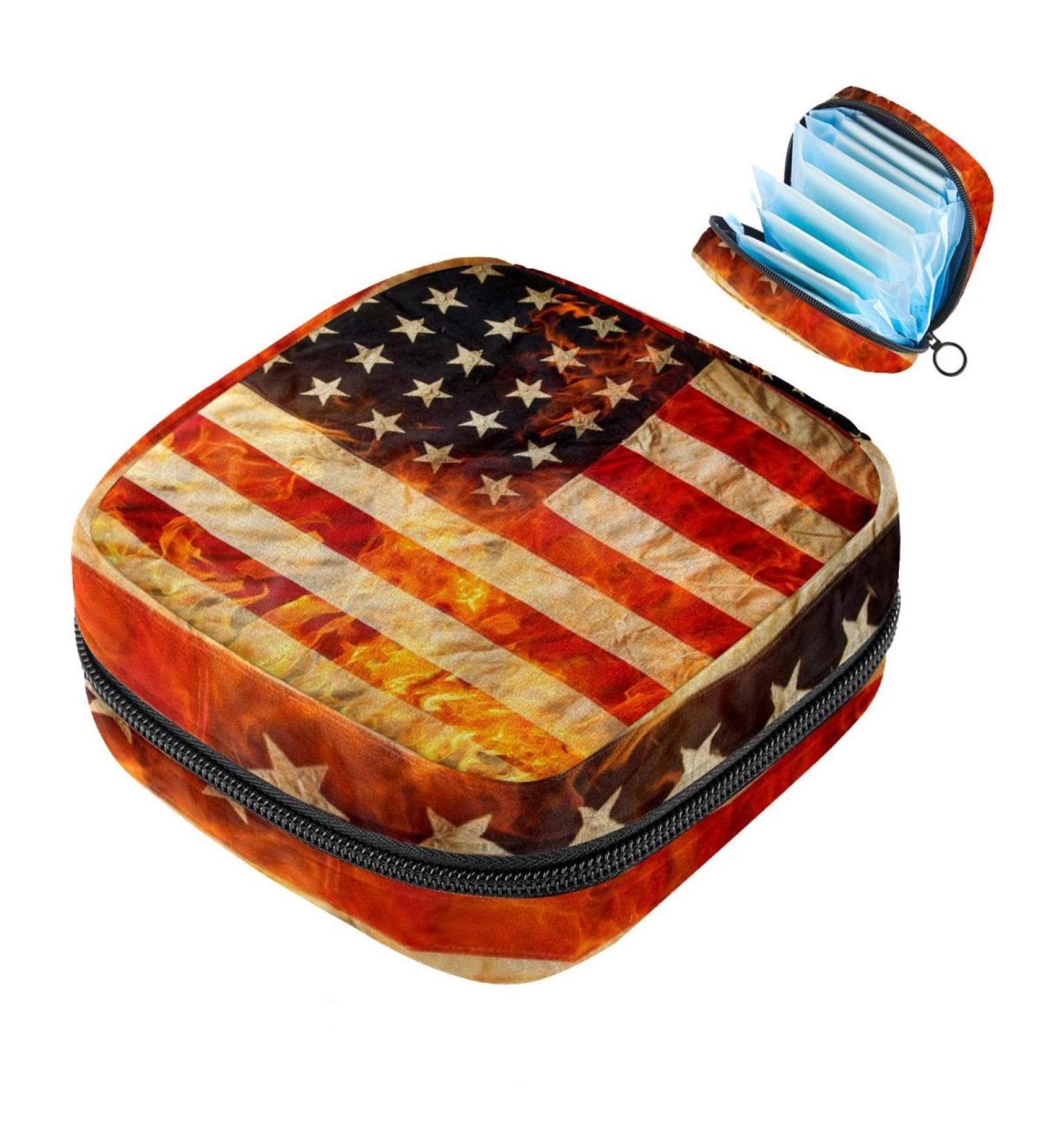 MUOOUM Sanitary Napkin Storage Bag - American Flag Design - Portable Menstrual Cup Pouch for Women - Multi-colored - Buy Online on GoSupps.com
