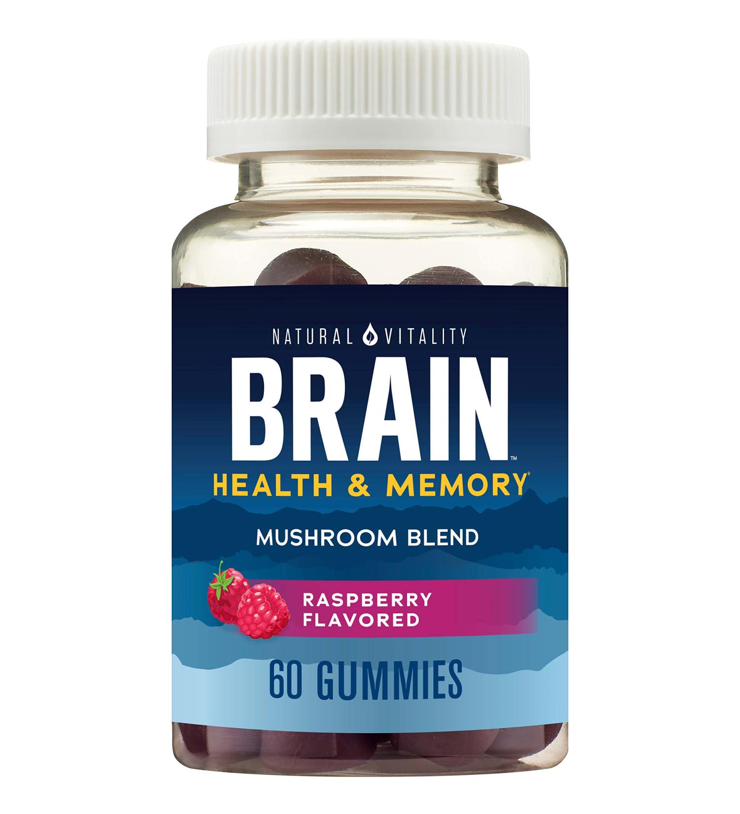 Natural Vitality Brain Health & Memory Gummies - Functional Mushroom Extract Blend - Vegan & Gluten Free - Raspberry Flavored - 60 Gummies - Buy Online on GoSupps.com