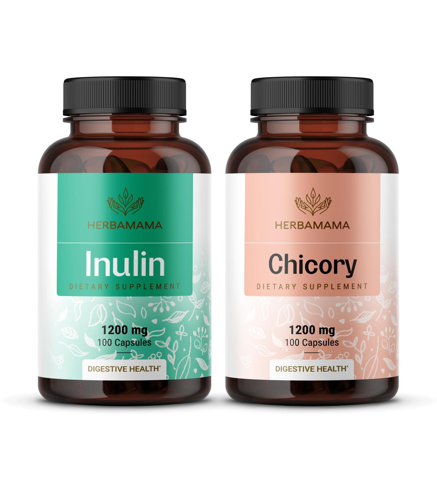HERBAMAMA Inulin and Chicory Kit - Bundle of 1200 mg Inulin Fiber & 1200 mg Chicory Root Capsules - Vegan Non-GMO Gelatinl-Free - 2 Pack - Buy Online on GoSupps.com