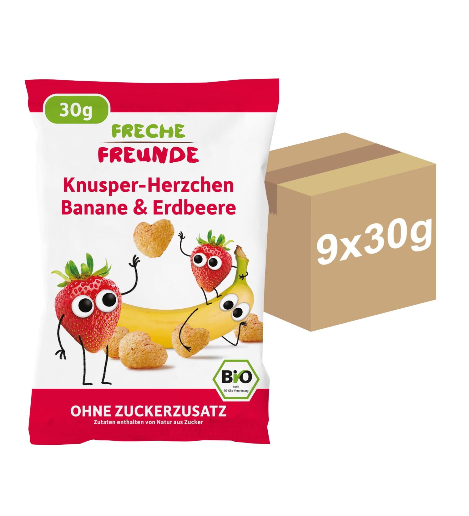FRECHE FREUNDE Organic Puffed Corn with Banana & Strawberry | Vegan Gluten-Free 30g (Pack of 9) - Shop Internationally - Buy Online on GoSupps.com