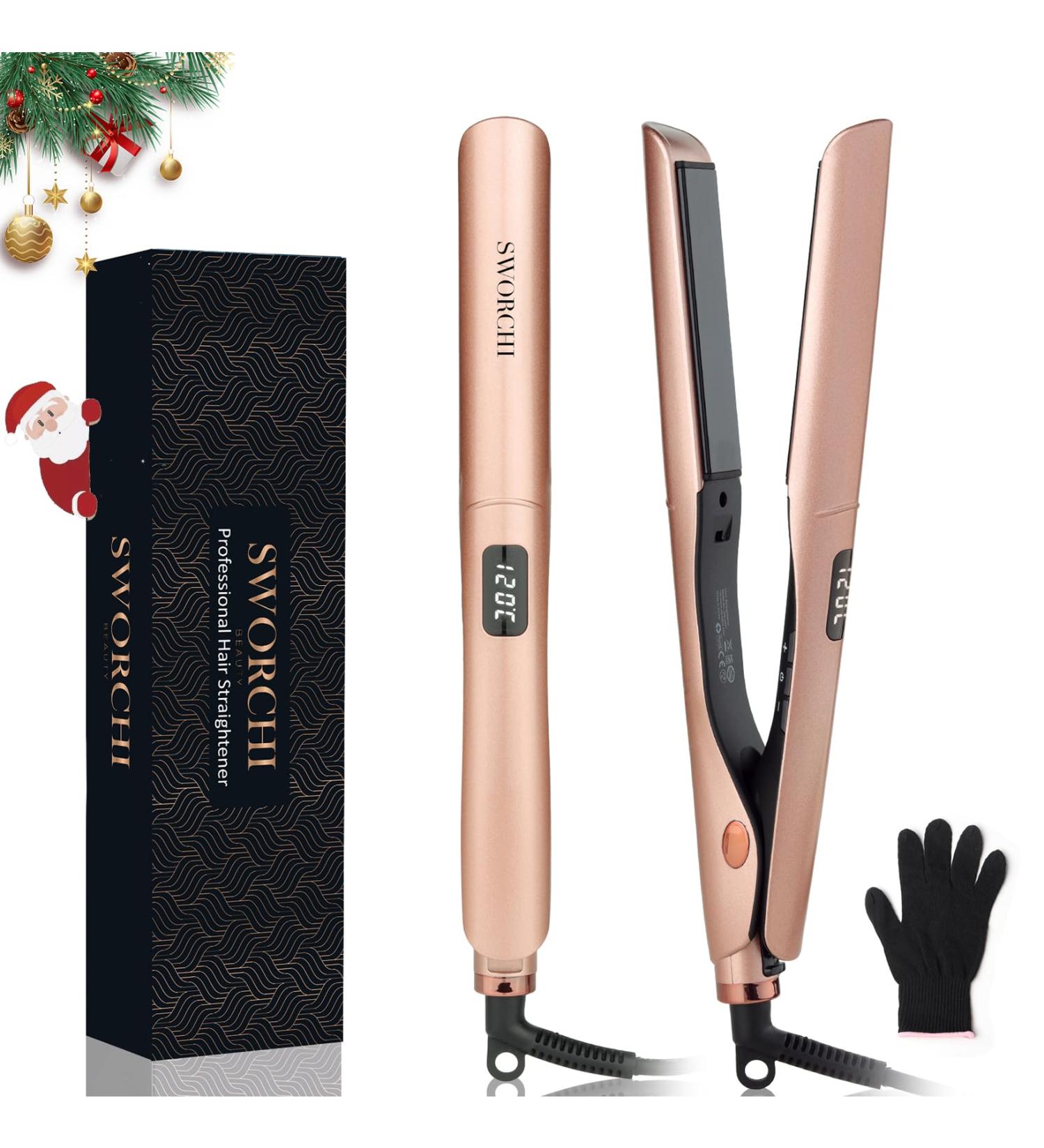 2 in 1 Hair Straightener and Curler with Adjustable Temperature Rose Gold Flat Iron for Styling Long, Short, and Thick Hair - Buy Online on GoSupps.com