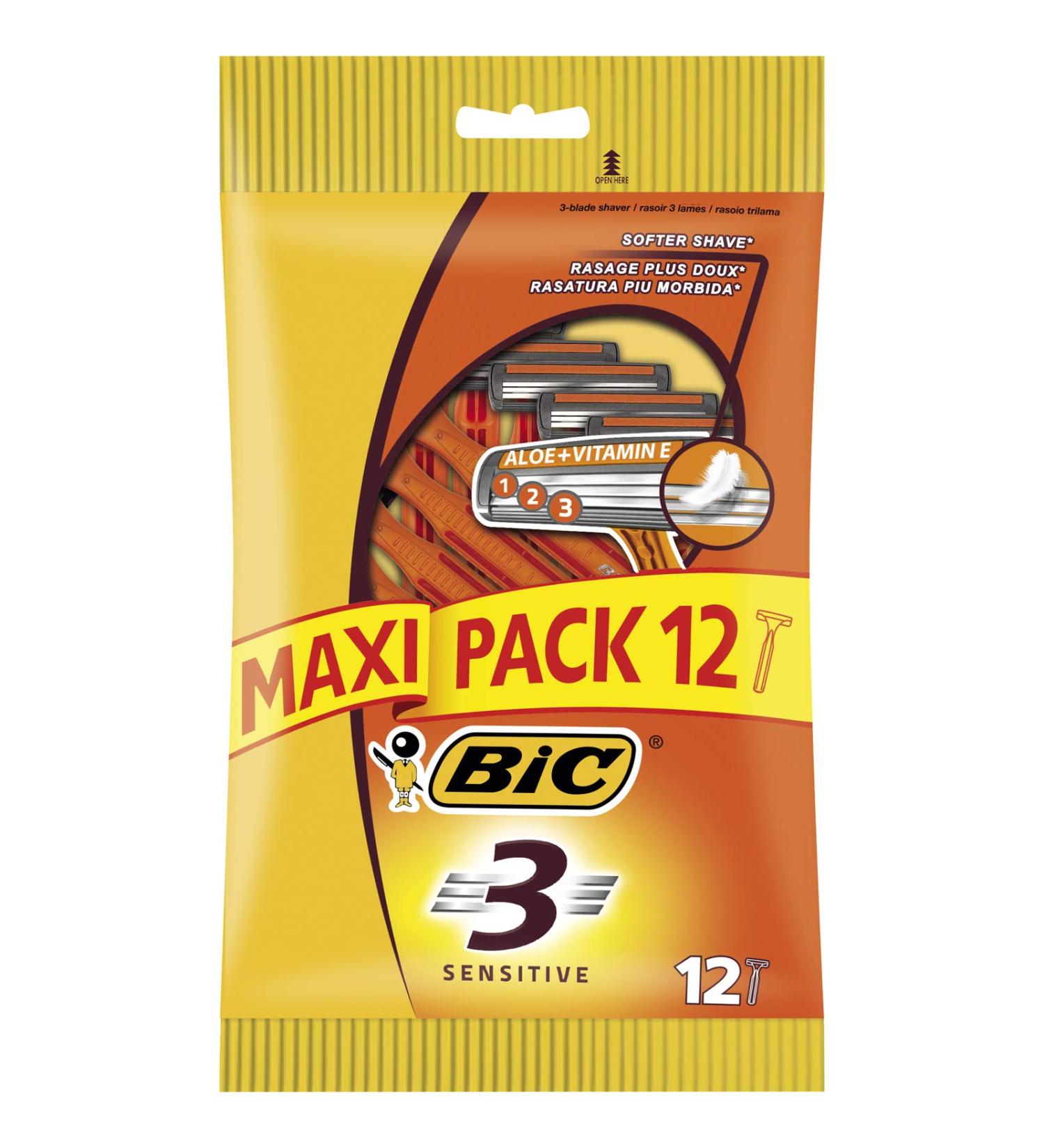 BIC 3 Sensitive Men's Razors - Maxi Pack of 12 | International Shipping Available - Buy Online on GoSupps.com