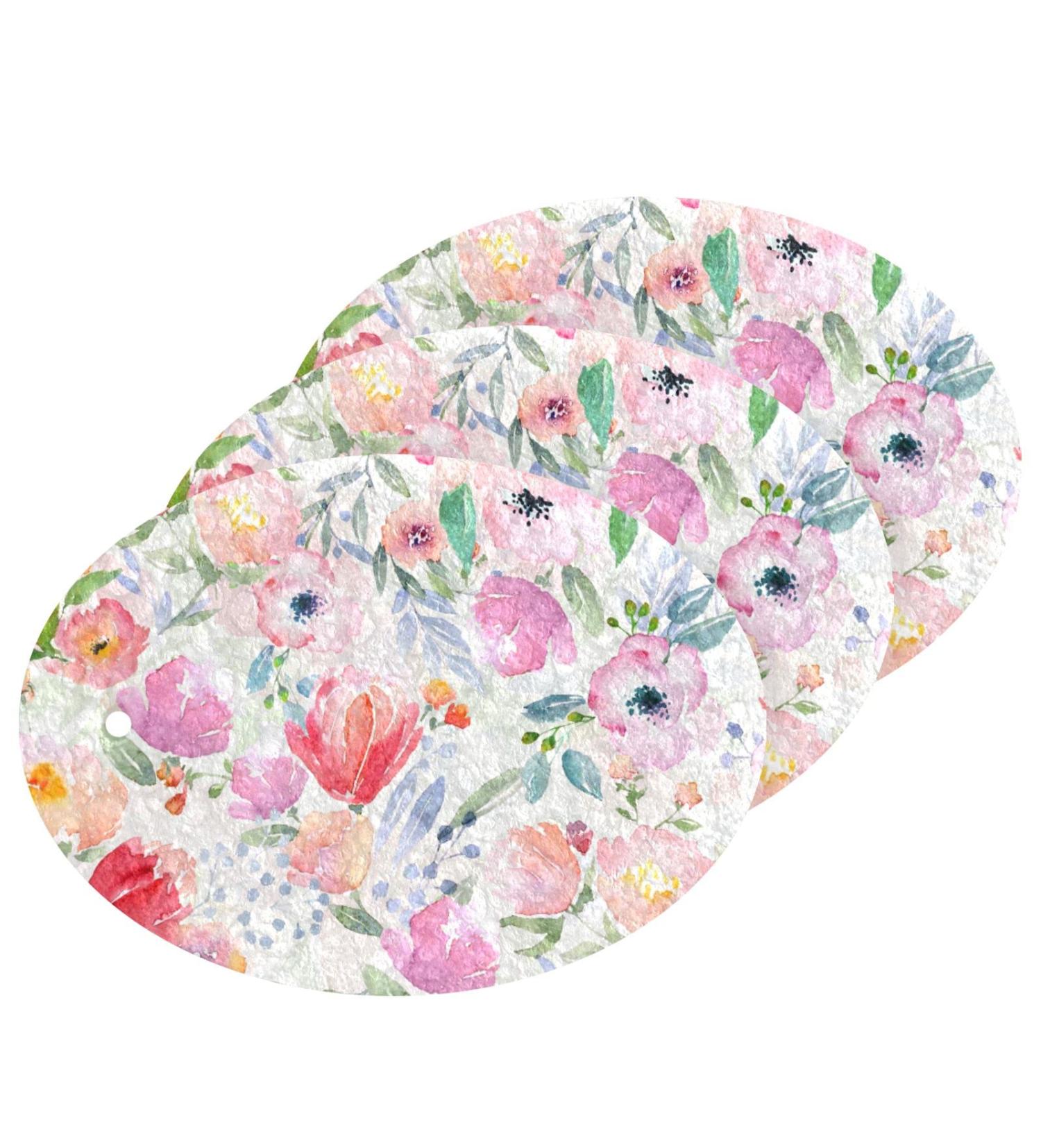3-Pack Cleaning Kitchen Sponges Oval Pink Flowers Daisy Kitchen Cellulose Dishwashing Wood Pulp Cotton - Buy Online on GoSupps.com