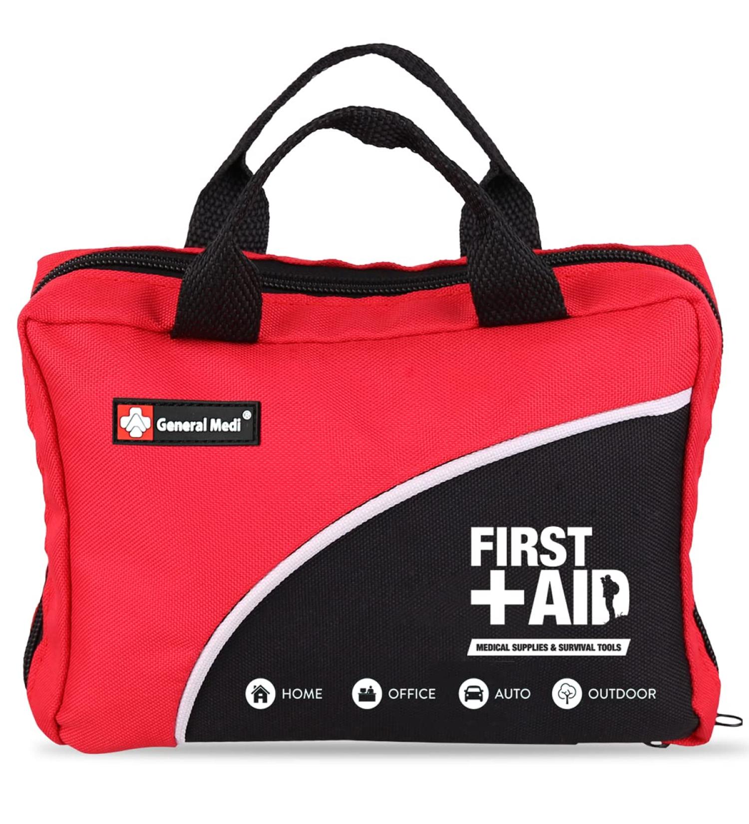 General Medi 160-Piece Premium First Aid Set - Essential Kit for Home Car Office Sports Camping & Travel - Red - Buy Online on GoSupps.com