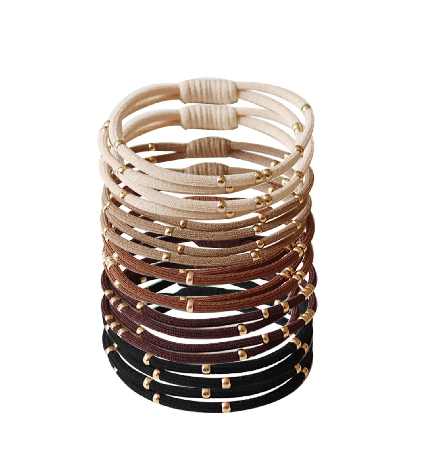Jseng 10 Pcs Hair Ties with Golden Bead for Women Girls - No Damage Ponytail Holders Bracelets - Elastic Hair Bands for Thick Hair (5 Colors) - Buy Online on GoSupps.com