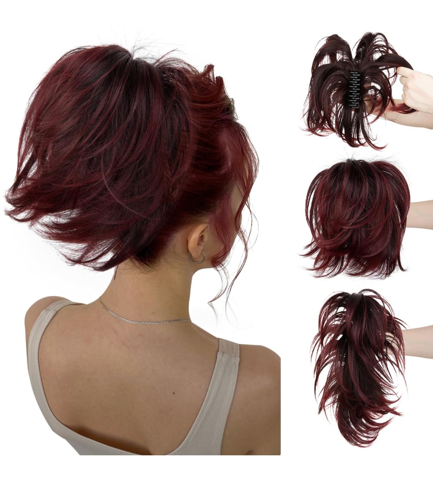CJL Hair Claw Clip Short Ponytail Extension | Messy Bun Hairpiece Black to Wine 8 inch - Buy Online on GoSupps.com
