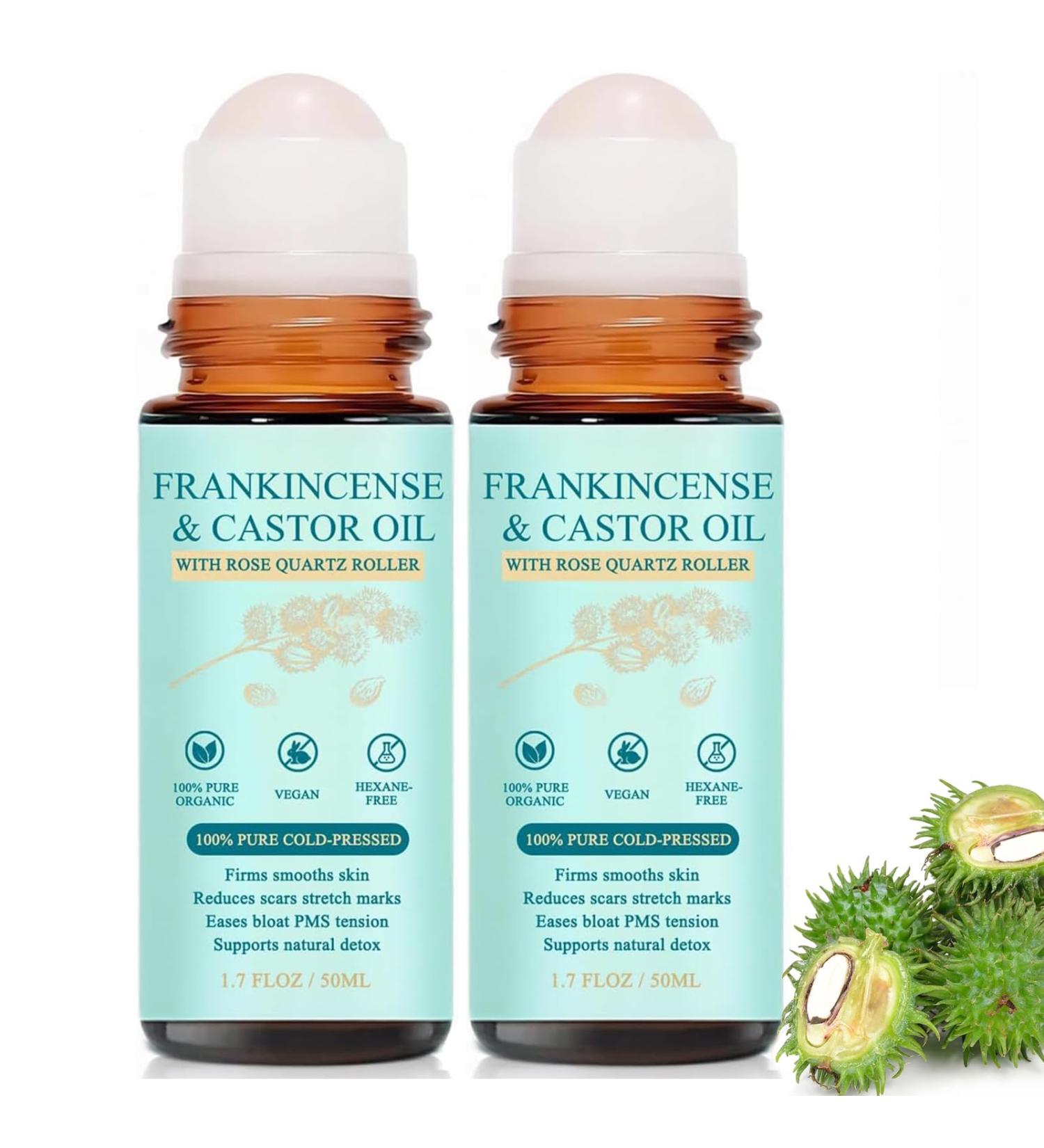 2PCS Frankincense and Castor Oil Rose Quartz Roller Organic Cold-Pressed Castor Oil Roll-On with Removable Rose Quartz | Firms Smooths Skin Brightens Eyes 1.7FLOZ - Buy Online on GoSupps.com