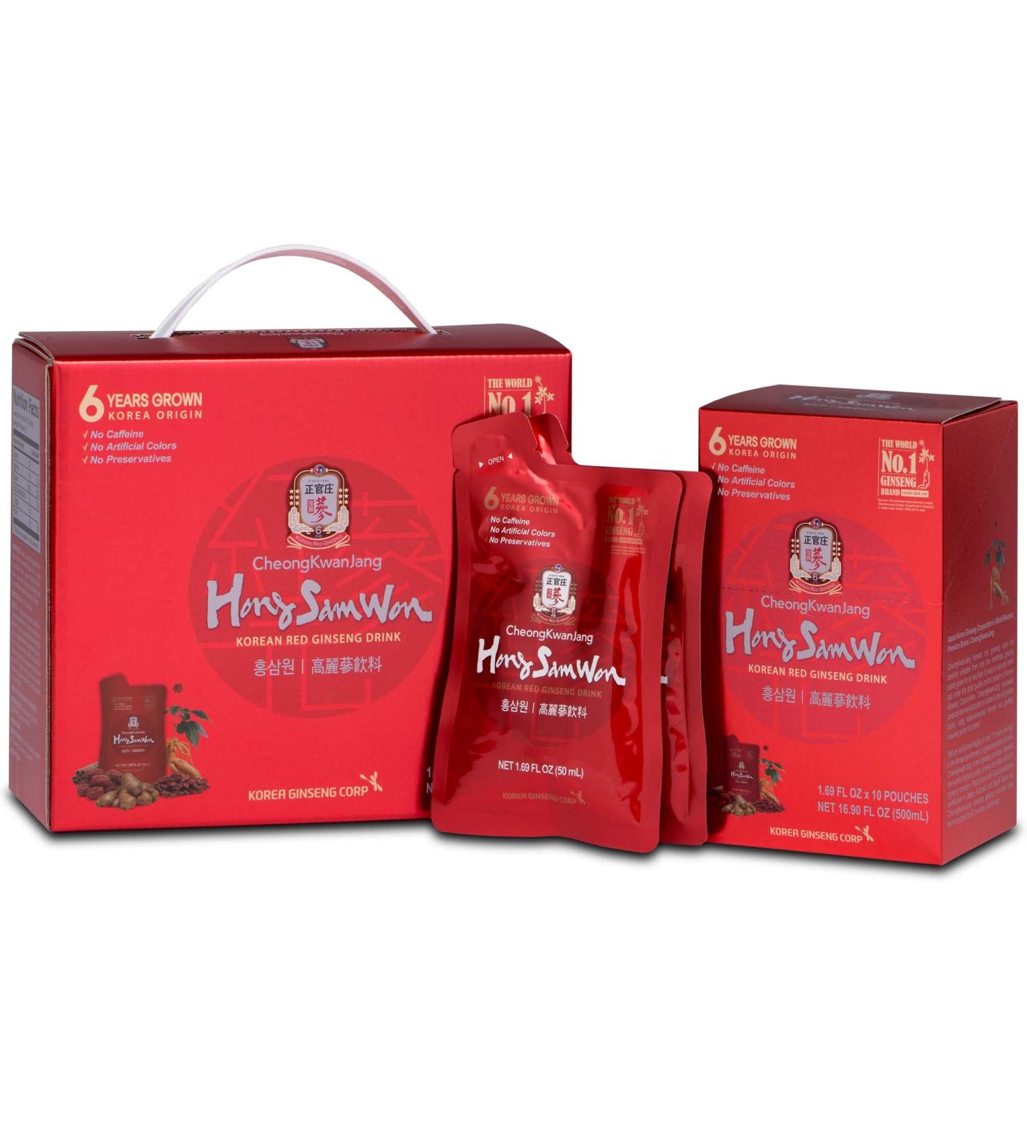 Cheong Kwan Jang Hong Sam Won - Korean Red Ginseng Drink (20 Pouches, 1.69 fl oz each) - Boost Energy & Immunity - Buy Online on GoSupps.com