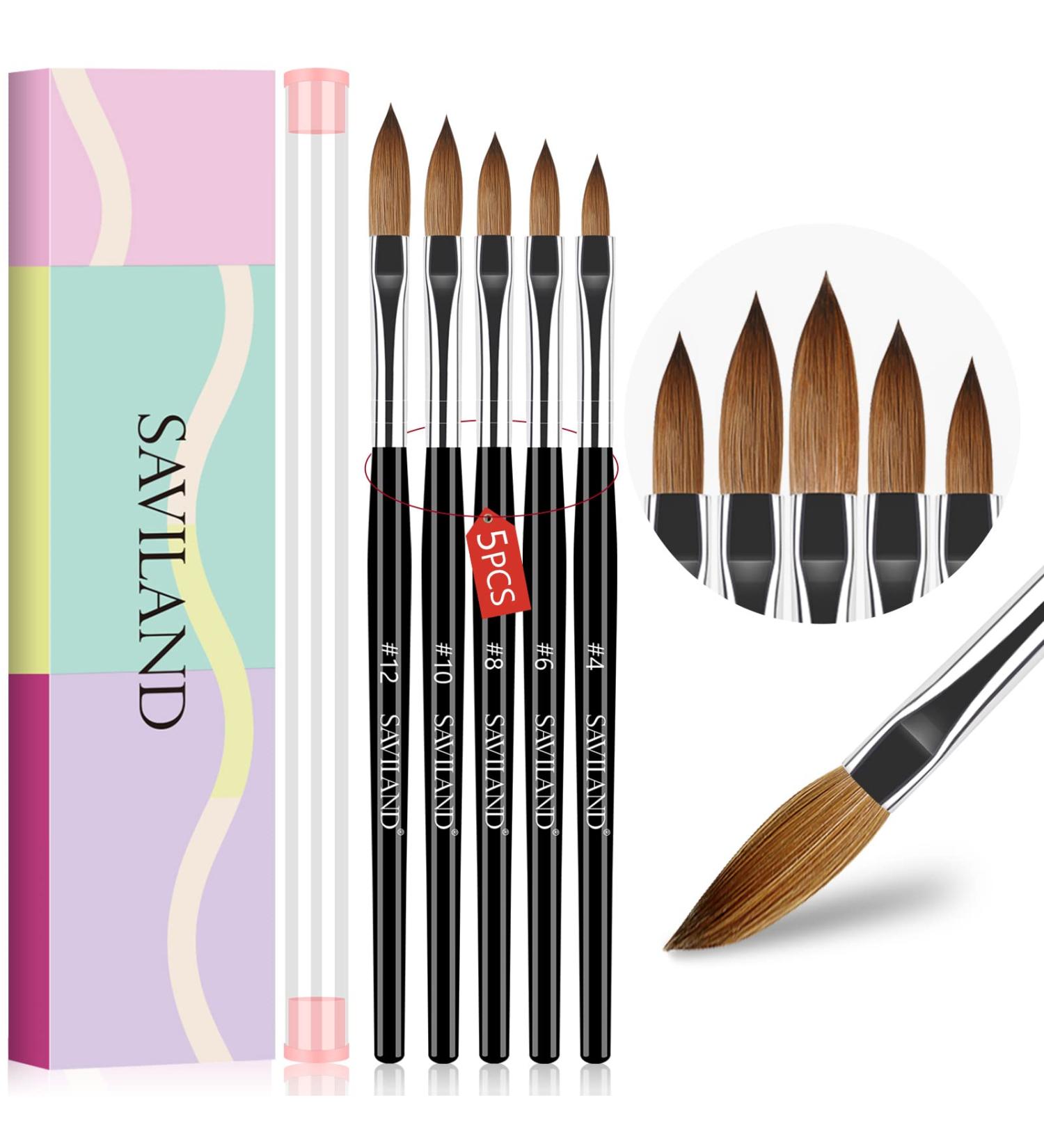 Saviland 5pcs Acrylic Nail Brush Set | Professional Size 4/6/8/10/12 Brushes for Acrylic Powder Application, Nail Extension, and Carving | Wood Handle Nail Art Tools - Buy Online on GoSupps.com