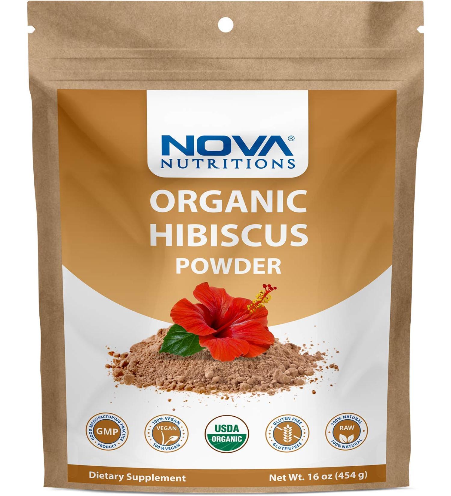 Organic Hibiscus Flower Powder 16oz (454g) - Nova Nutritions - Buy Online on GoSupps.com