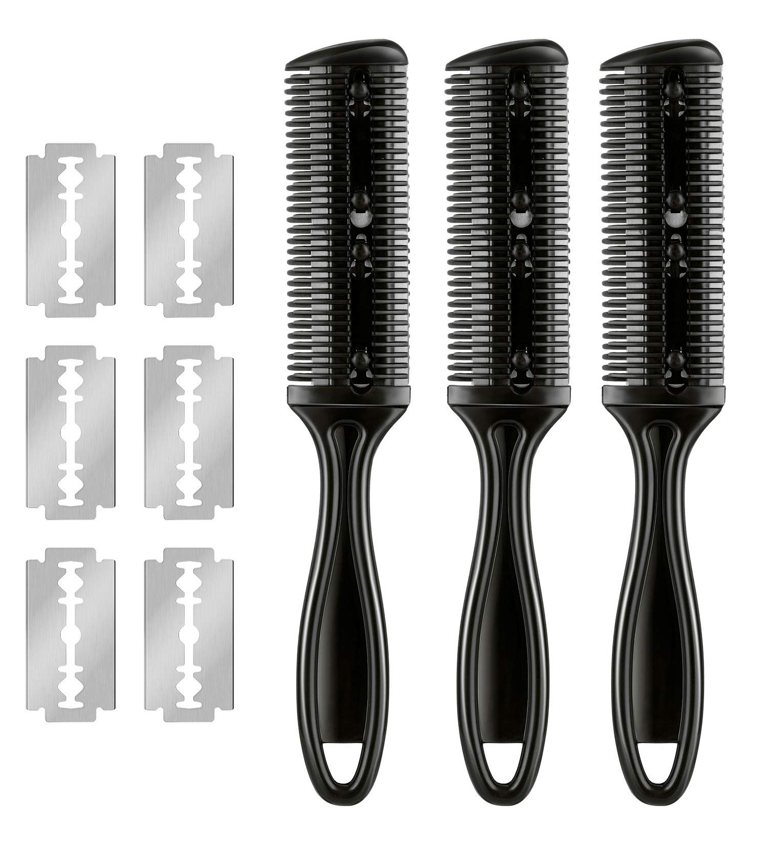 3 Pieces Razor Comb & 10 Pieces Thinning Scissors Set - Double Edge Hair Cutting Tool (Black) - International Shipping Available - Buy Online on GoSupps.com
