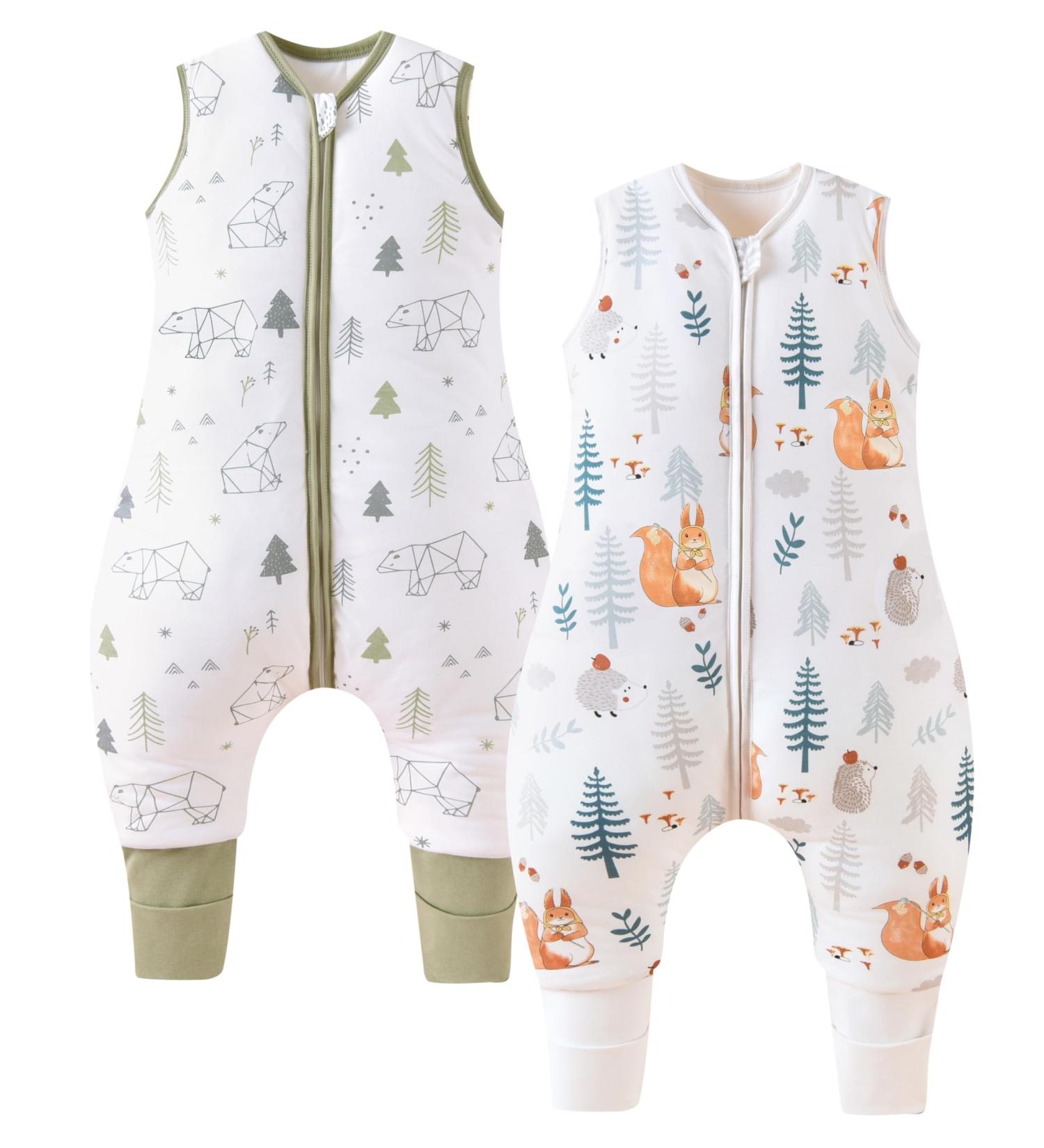 Chilsuessy 2pcs Winter Baby Sleeping Bag with Feet 2.5 TOG | 100% Cotton Toddler Wearable Blanket | Squirrel+Forest Bear Design | 4-5 Years - Buy Online on GoSupps.com