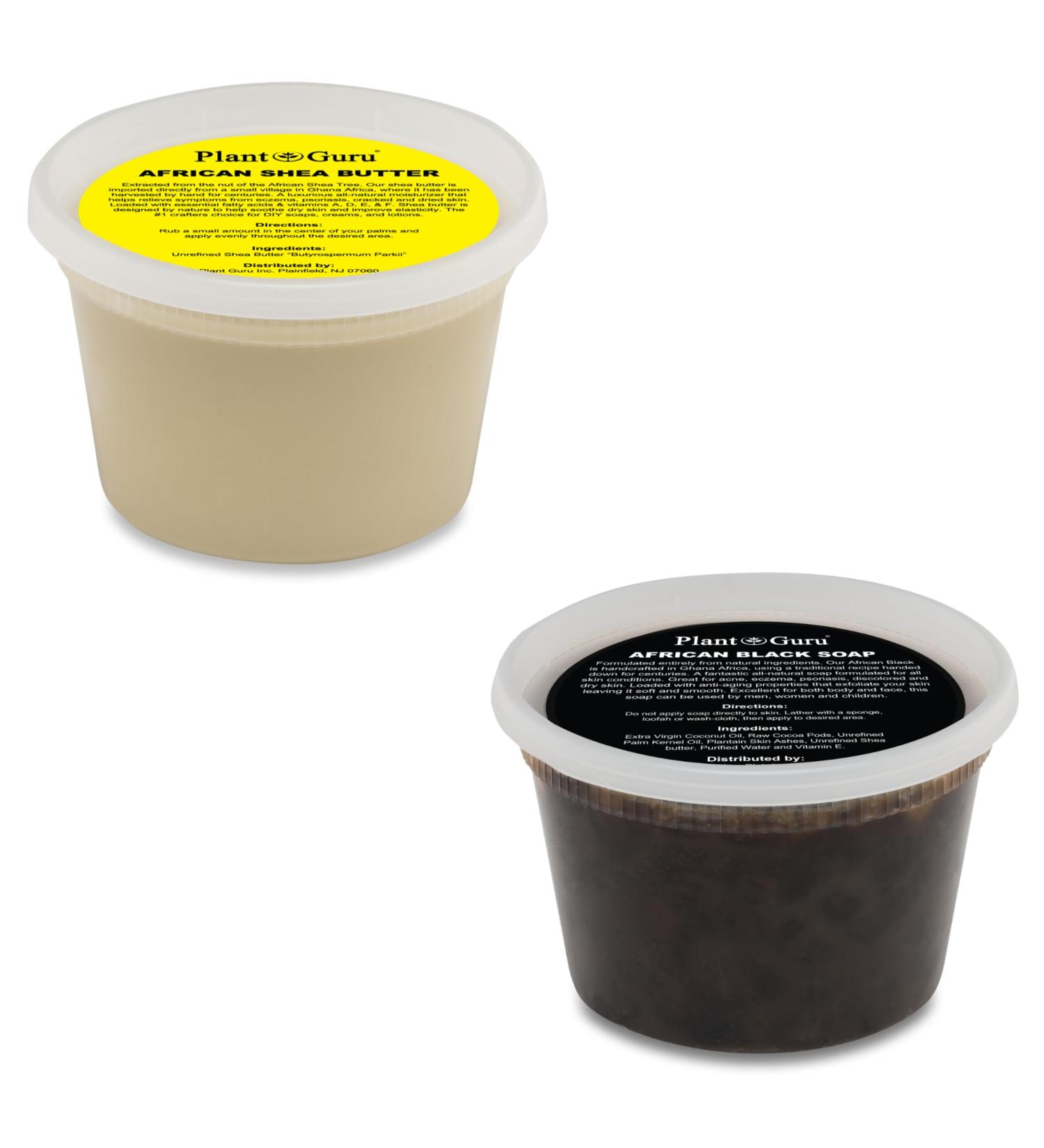 Raw African Shea Butter & Black Soap Combo Set - 100% Pure Unrefined Grade A | 1 lb Each | Natural Skin & Hair Care from Ghana - Aids Eczema Psoriasis & Stretch Marks - Buy Online on GoSupps.com