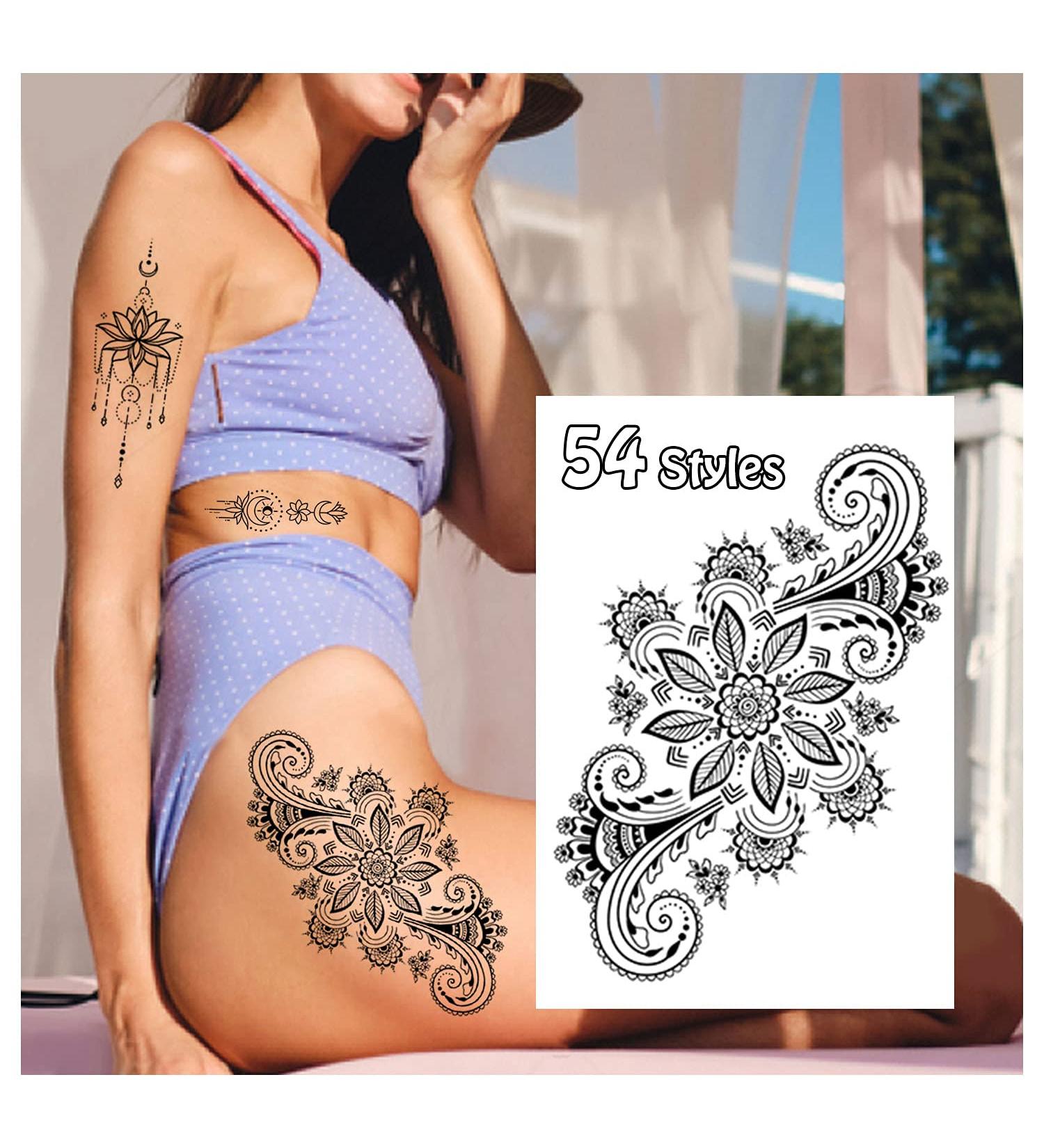 Cerlaza Temporary Tattoos for Women - 66 Sheets Henna Flower Designs | Waterproof, Long Lasting Semi Permanent Fake Tattoos - Buy Online on GoSupps.com