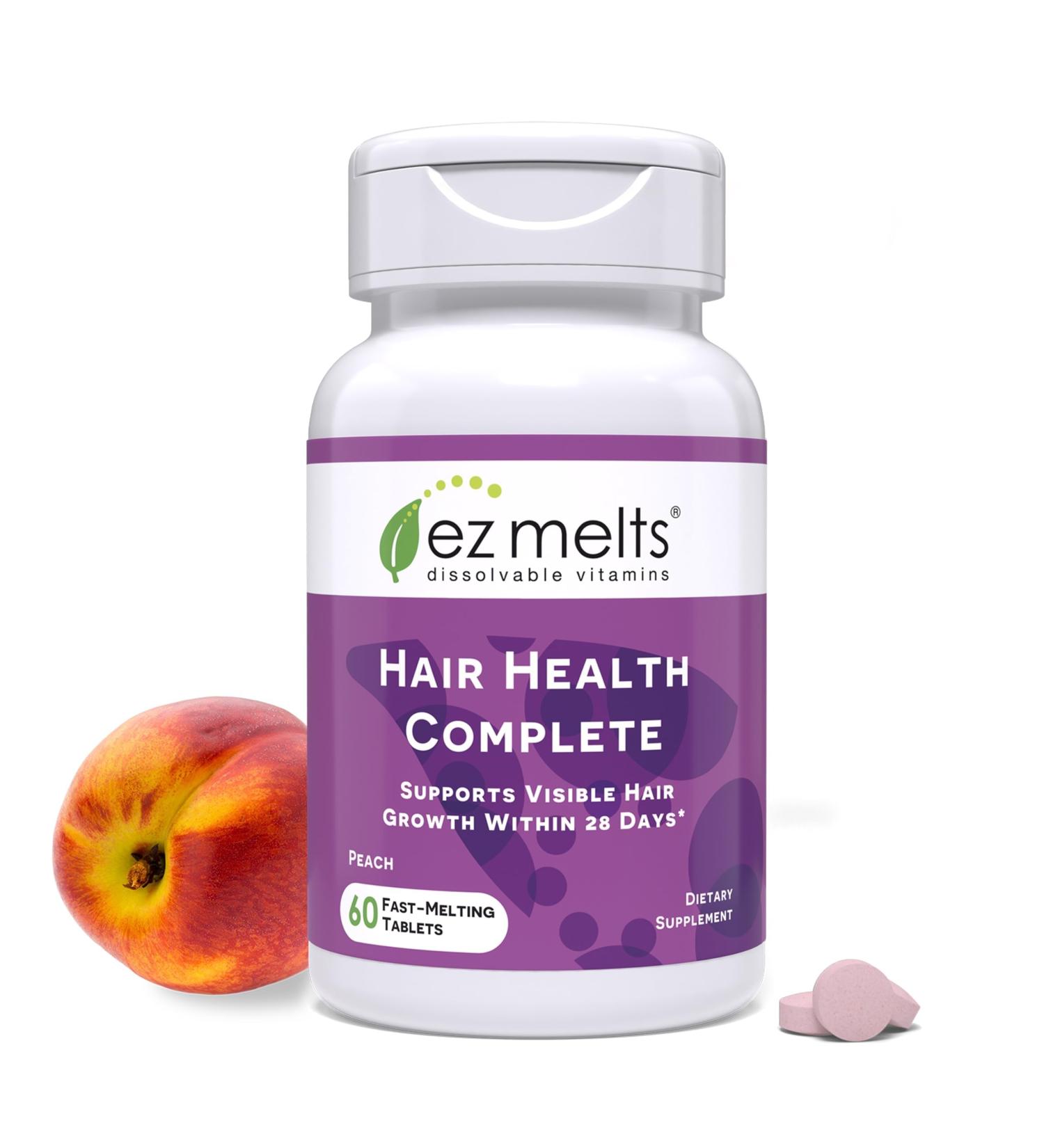 EZ Melts Hair Health Complete - Hair Supplement to Support Strength & Growth - Includes AnaGain Nu Biotin Apigenin Bambo Silica & More - 60 Sublingual Tablets (30 Servings) 60 Count (Pack of 1) - Buy Online on GoSupps.com