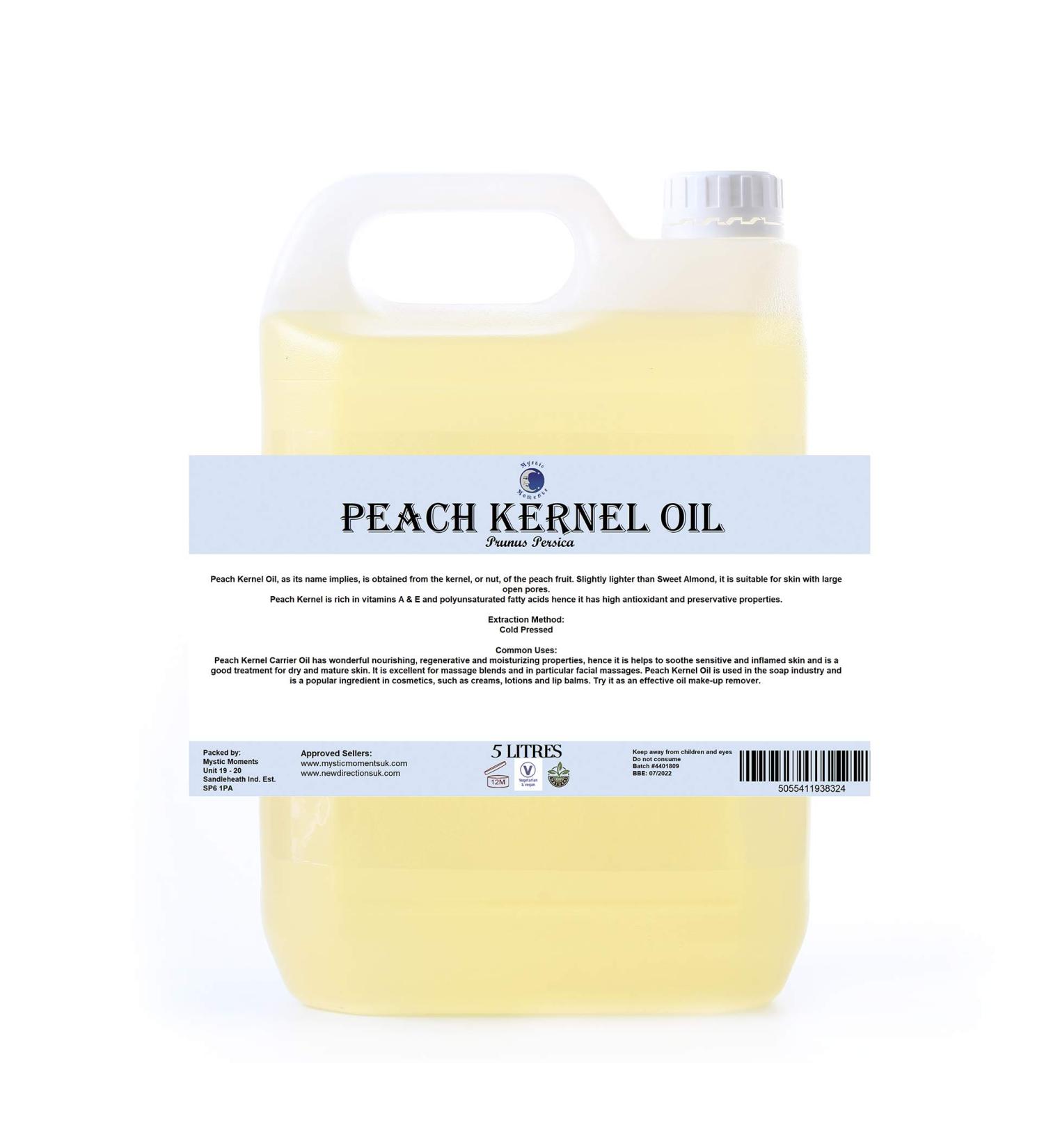 Mystic Moments Peach Core Carrier Oil 10L - Pure Natural Vegan Oil for Hair Face Nails Aromatherapy & Massage - Buy Online on GoSupps.com