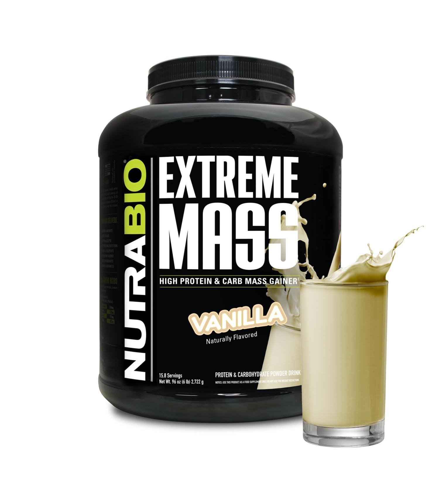 NutraBio Extreme Mass Gainer Protein Powder 53G Protein Clean Weight Gainer Increase Muscle Mass Full Spectrum Amino Acid - Vanilla 6 Pound Vanilla 6 Pound (Pack of 1) - Buy Online on GoSupps.com
