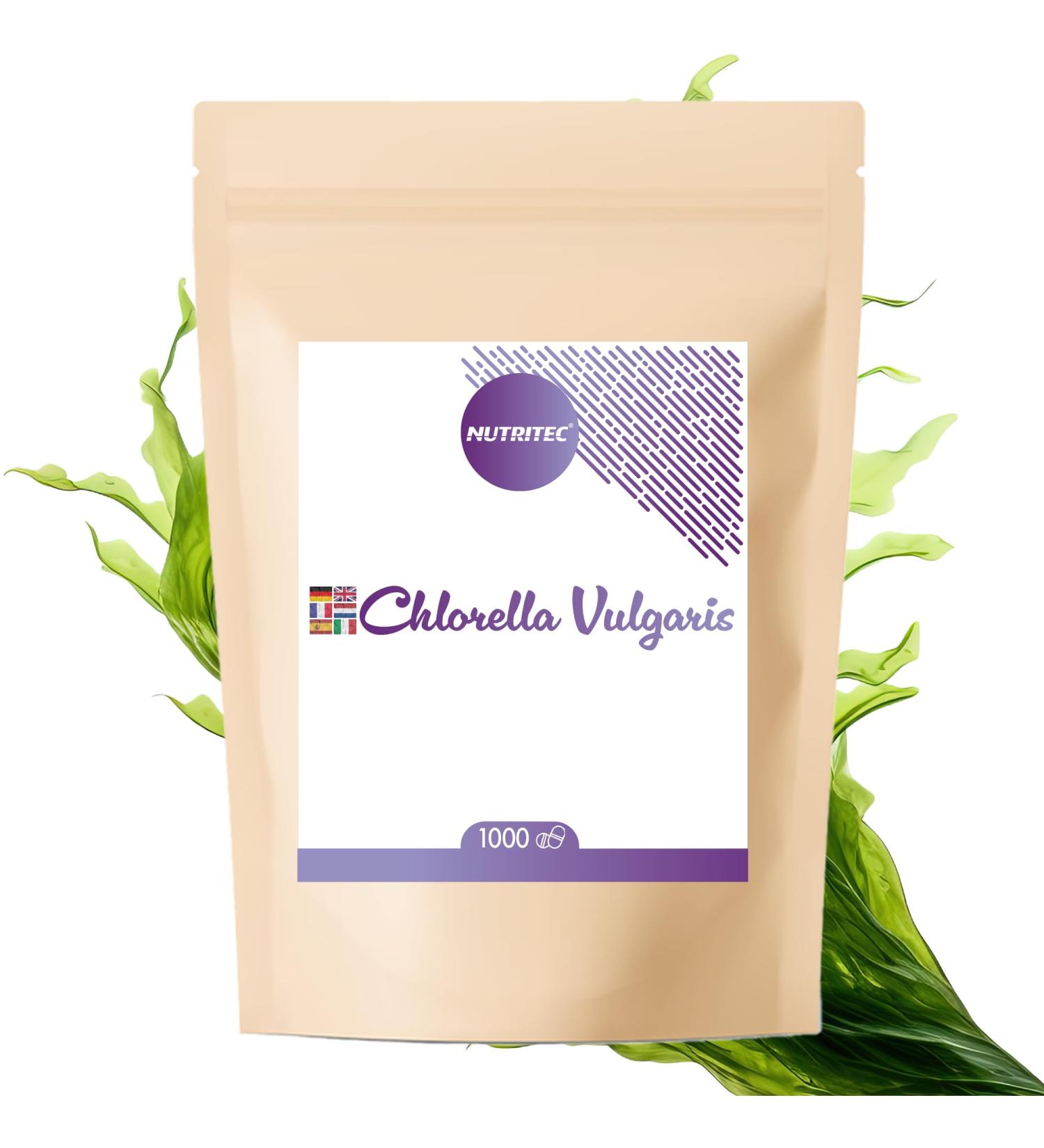 Nutritec Co KG 100 Chlorella Vulgaris 1000 pressings 500 mg algae per pressing without additives high dose vegan 5000 mg chlorella 1125 mg chlorophyll 20 mg carotenoid per day - Buy Online on GoSupps.com