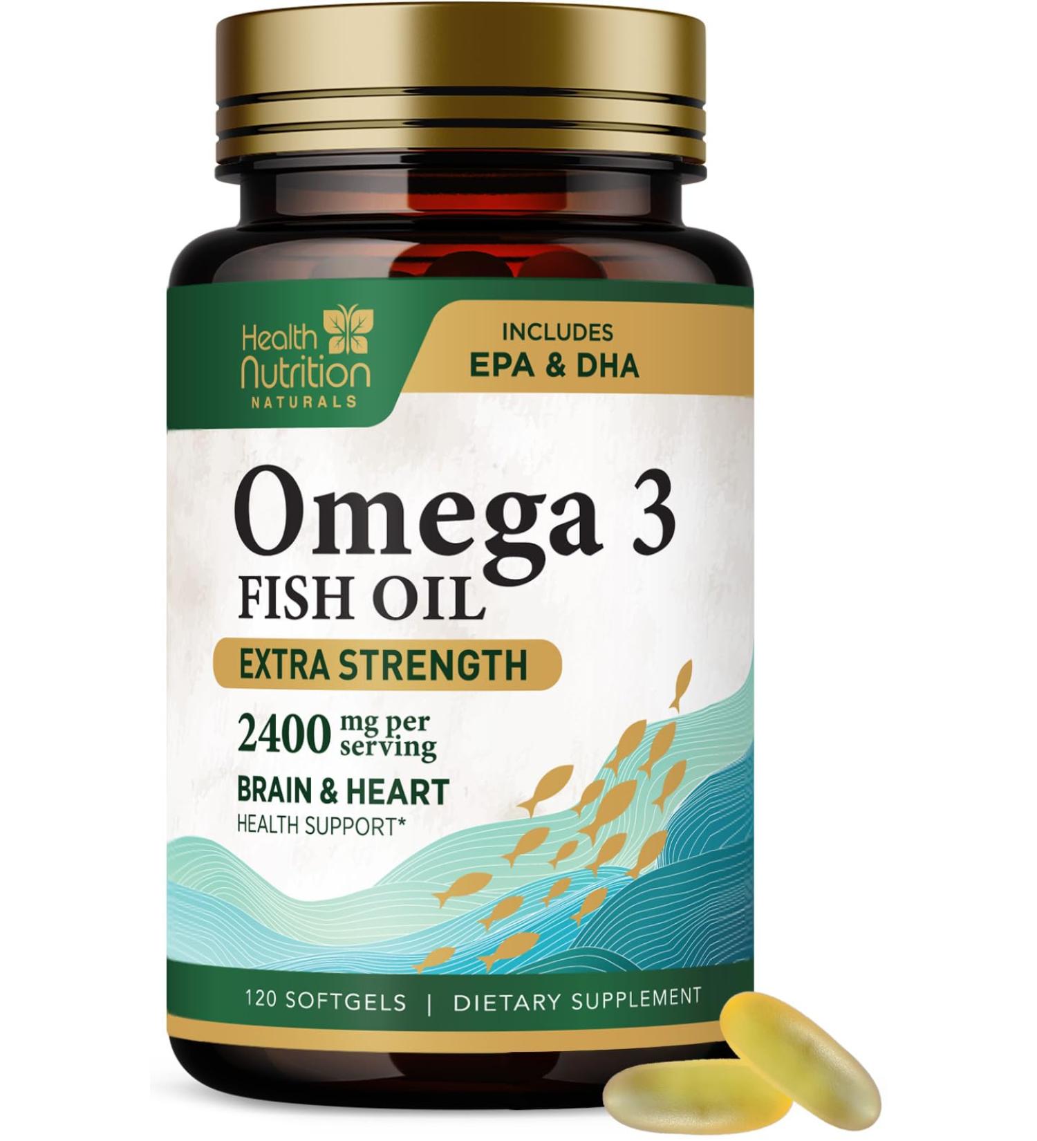 Omega 3 Fish Oil 1200mg - Triple Strength Softgels Omega-3 Supplements Natural Brain Heart Health & Immune Support - Fatty Acids with EPA & DHA - Wild Caught Fish Oil Supplement - 120 Softgels 120 Count (Pack of 1) - Buy Online on GoSupps.com