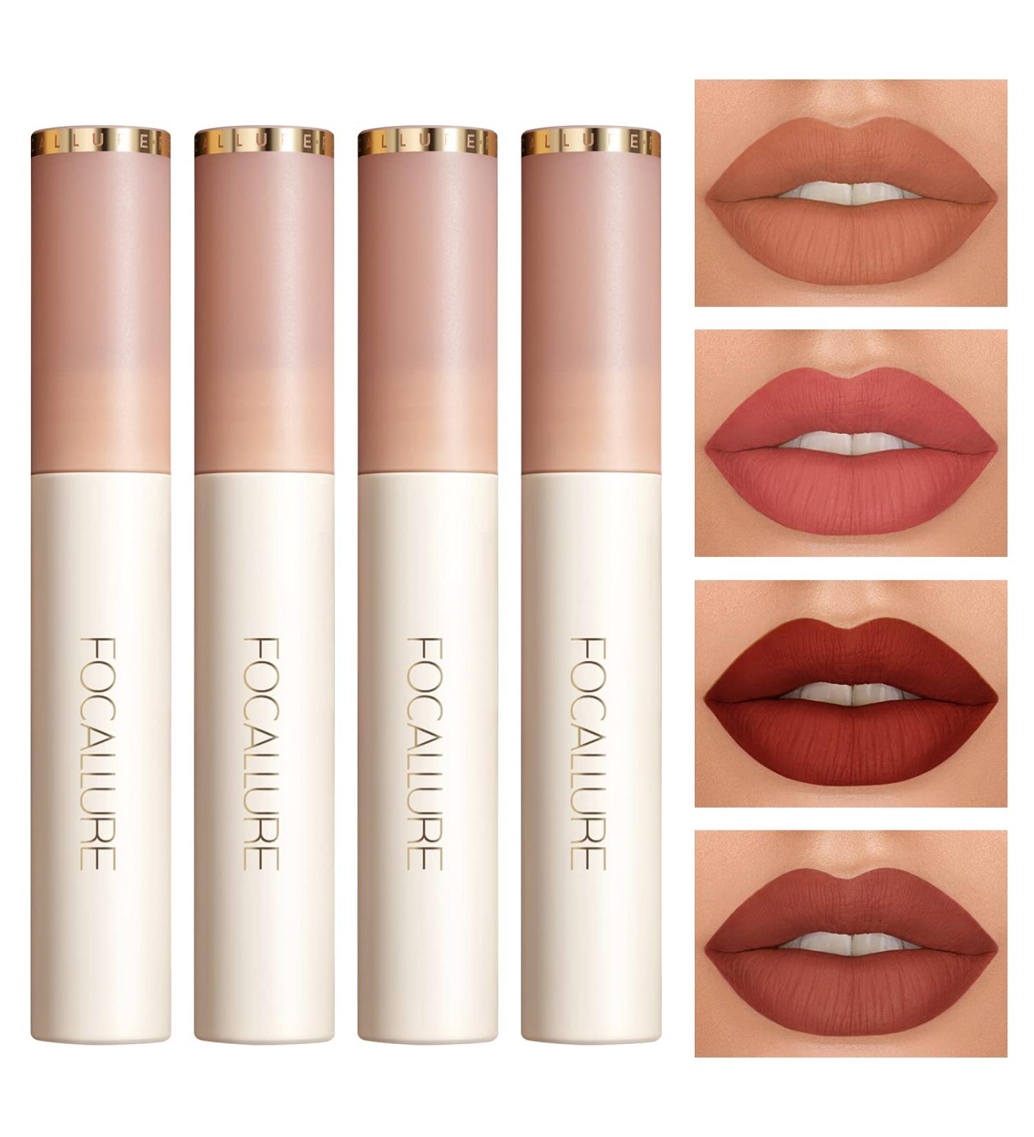 FOCALLURE 4Pcs Matte Lipstick Set - Waterproof Long Lasting Lip Gloss Kit for Girls and Women - Buy Online on GoSupps.com