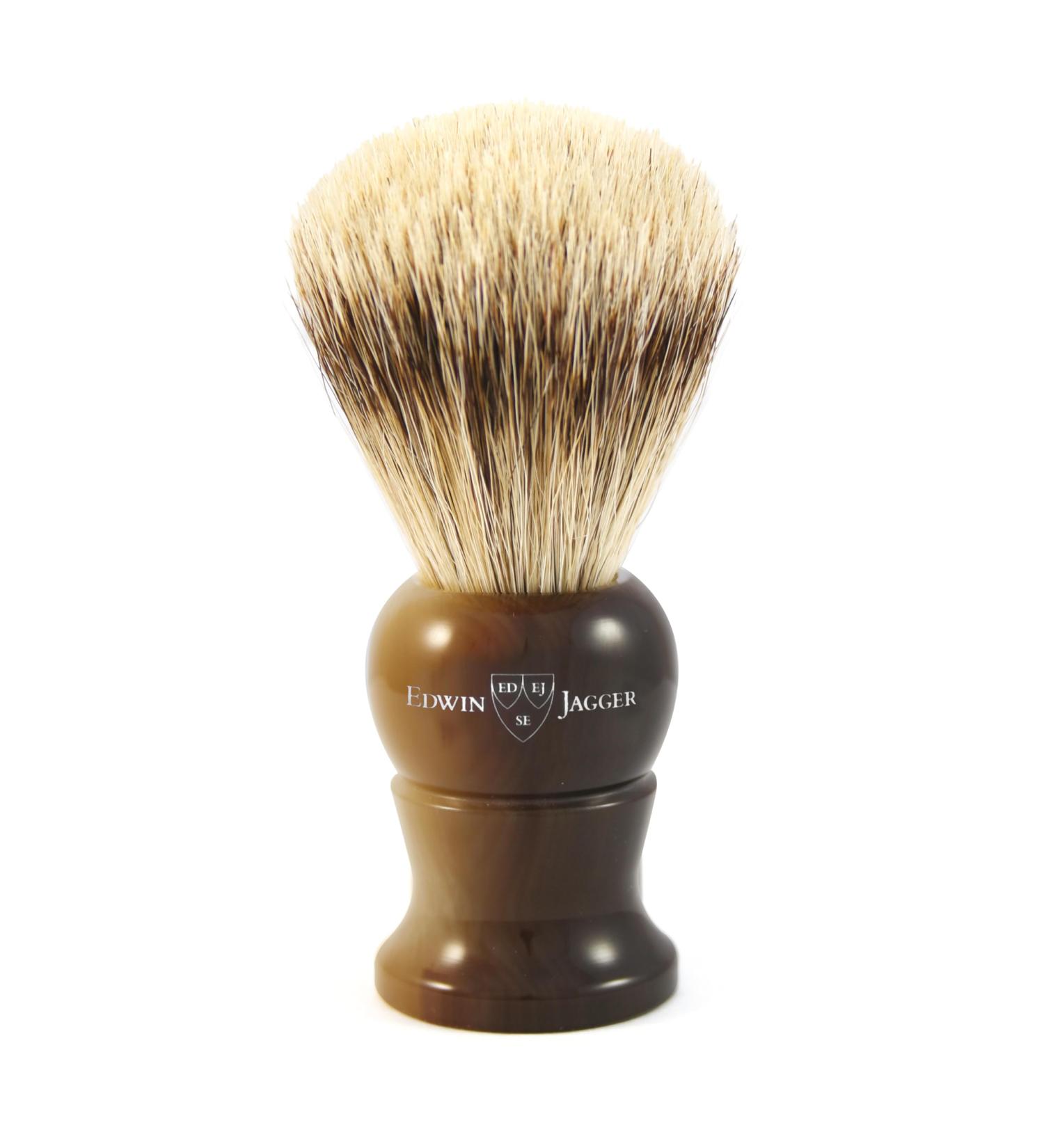 Edwin Jagger Medium Super Badger Shaving Brush 1EJ282 | Imitation Light Horn | Ideal for Shaving Cream & Soap | Premium Men's Grooming Tool - Buy Online on GoSupps.com