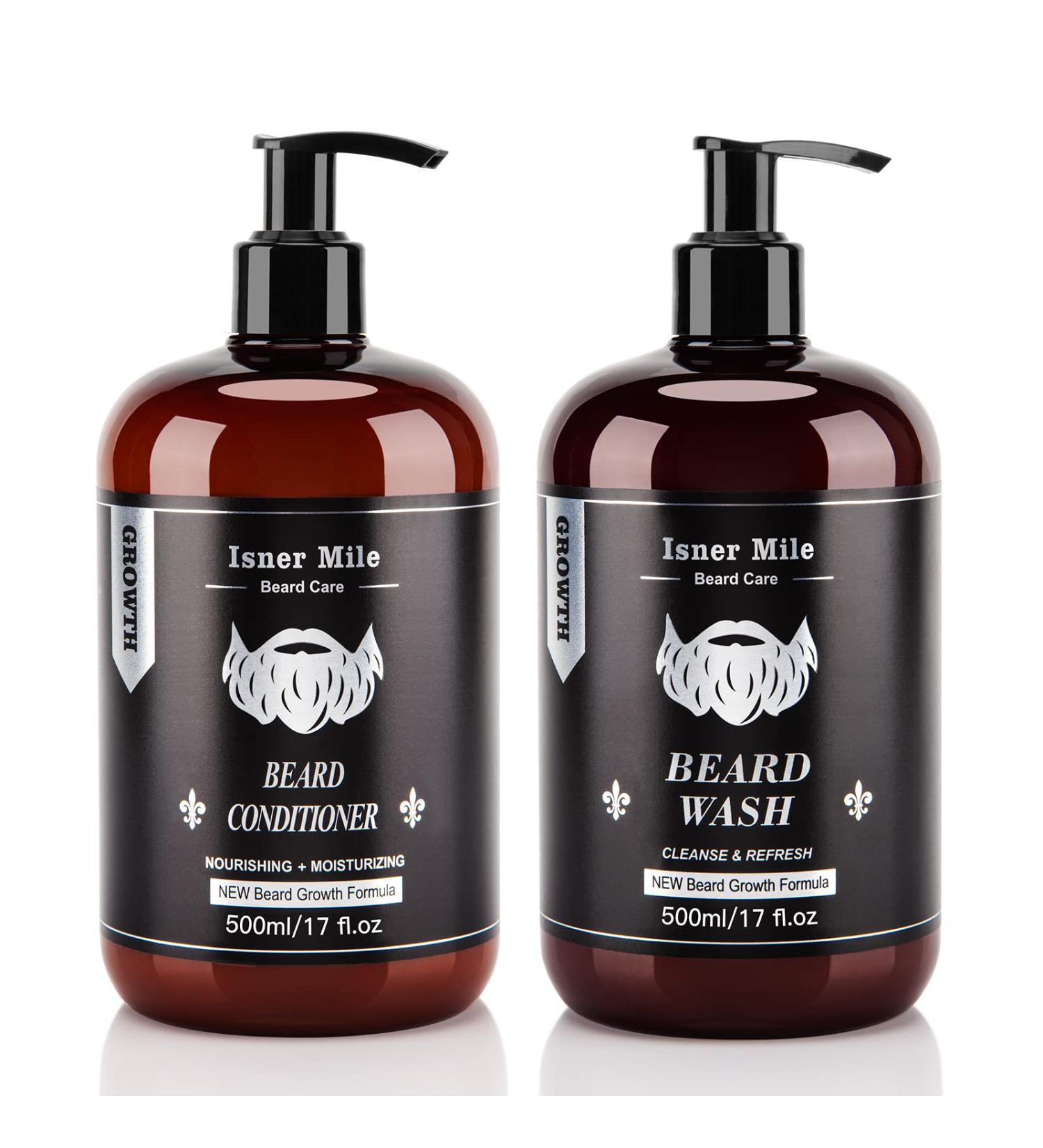 Beard Wash and Conditioner Set - Large 17 oz - New Beard Growth Formula with Biotin, Argan & Jojoba Oils - Smooth, Soften, Strengthen - Gift for Men - Buy Online on GoSupps.com