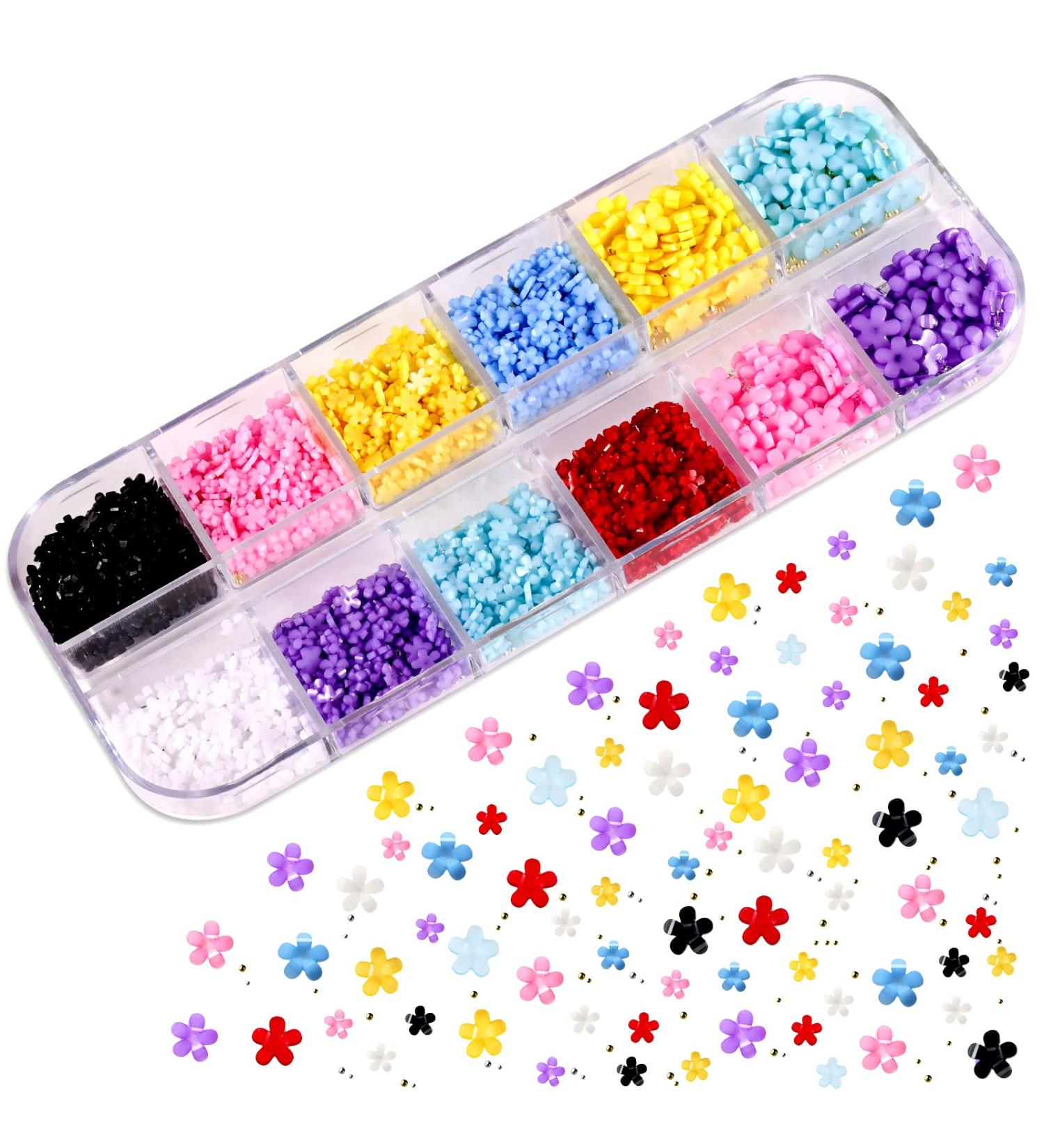 KINBOM 1200pcs 3D Flower Nail Art Charms Resin with Silver and Gold Beads - Colorful Decoration Accessories for DIY Nail Design and Jewelry Making (8 Colors) - Buy Online on GoSupps.com