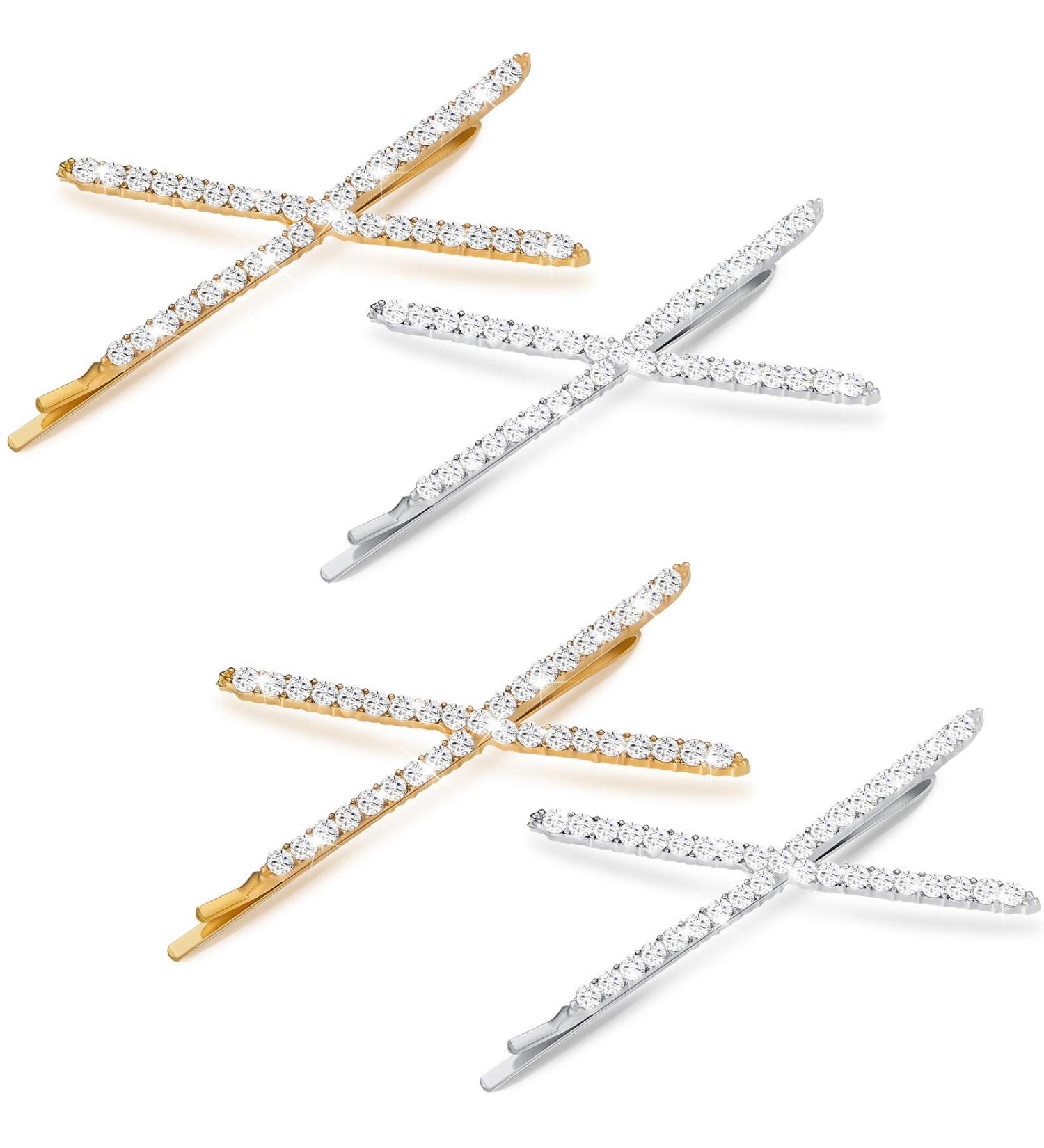 4-Piece X-Shaped Crystal Rhinestone Hair Pins Set for Women - Stylish Hair Clips and Barrettes for Girls - 2 Styles Available - Buy Online on GoSupps.com