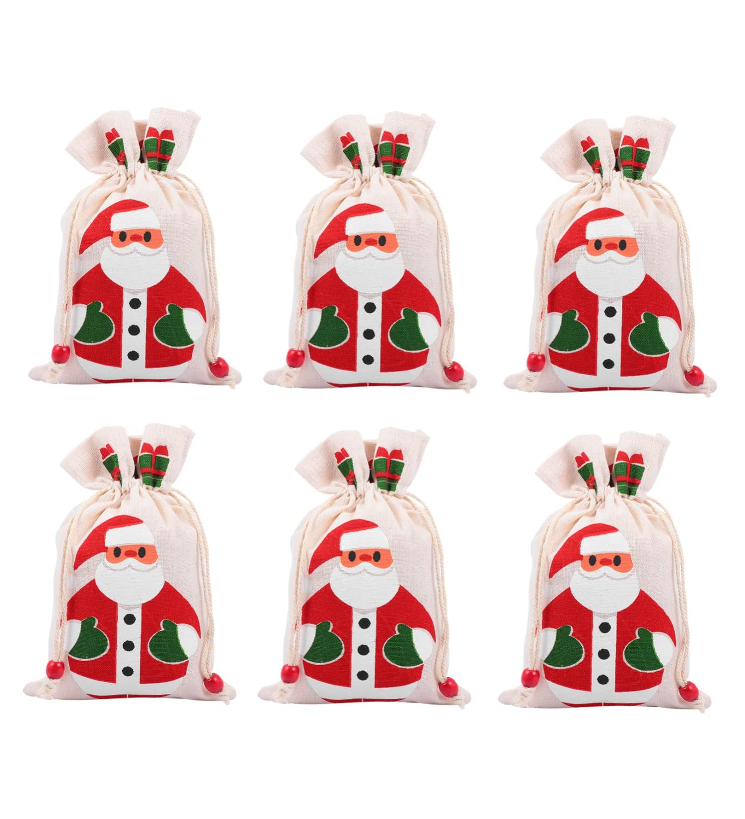 SEWOART 6pcs Pack Christmas Drawstring Bag Printing Cotton Bag 15x23cm Assorted Color 3 - Buy Online on GoSupps.com