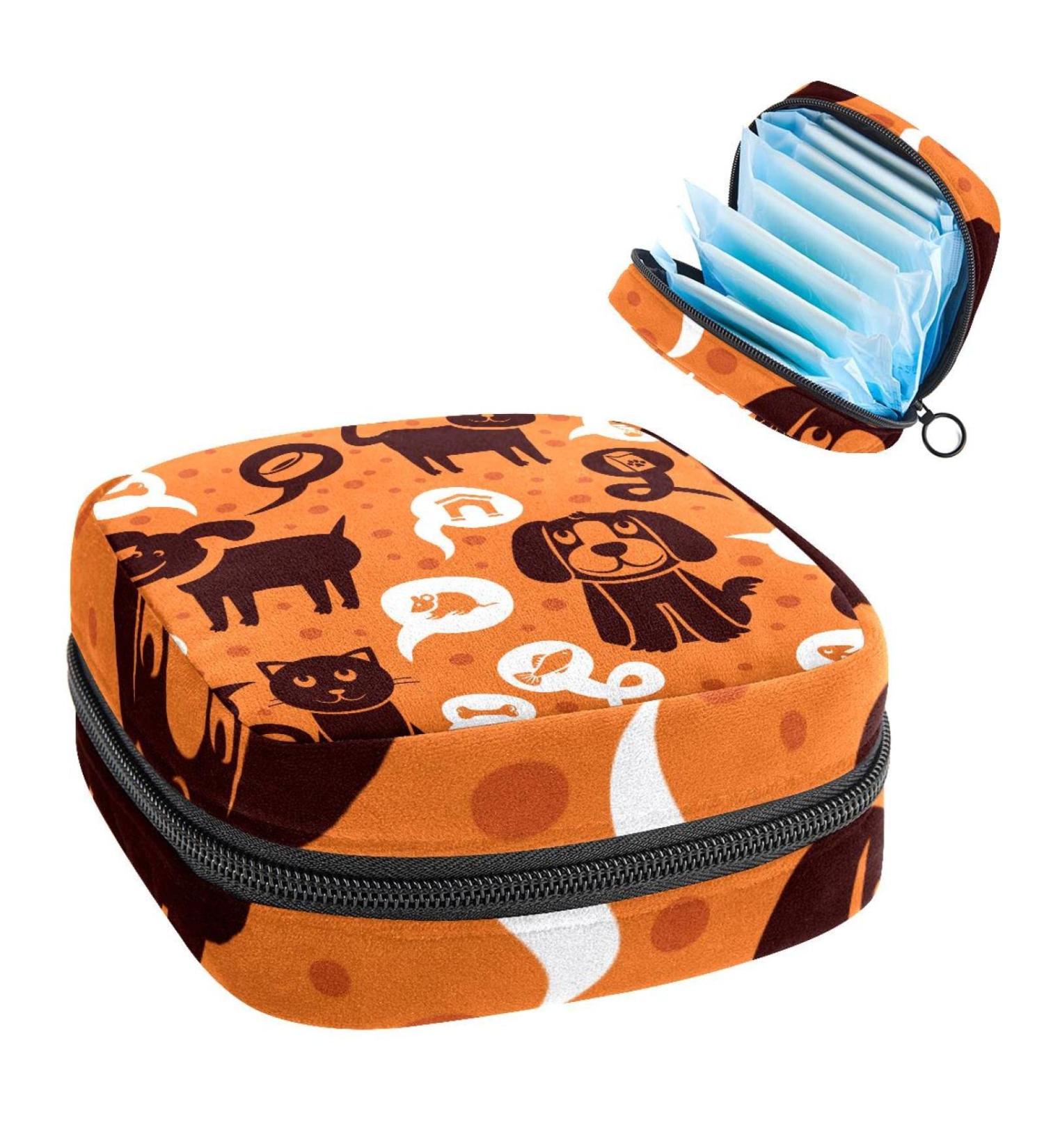 GIAPB Period Bag Sanitary Napkin Storage Pouch - Black Travel Makeup Bag for Women - Dog and Cat Design - 4823 - Buy Online on GoSupps.com