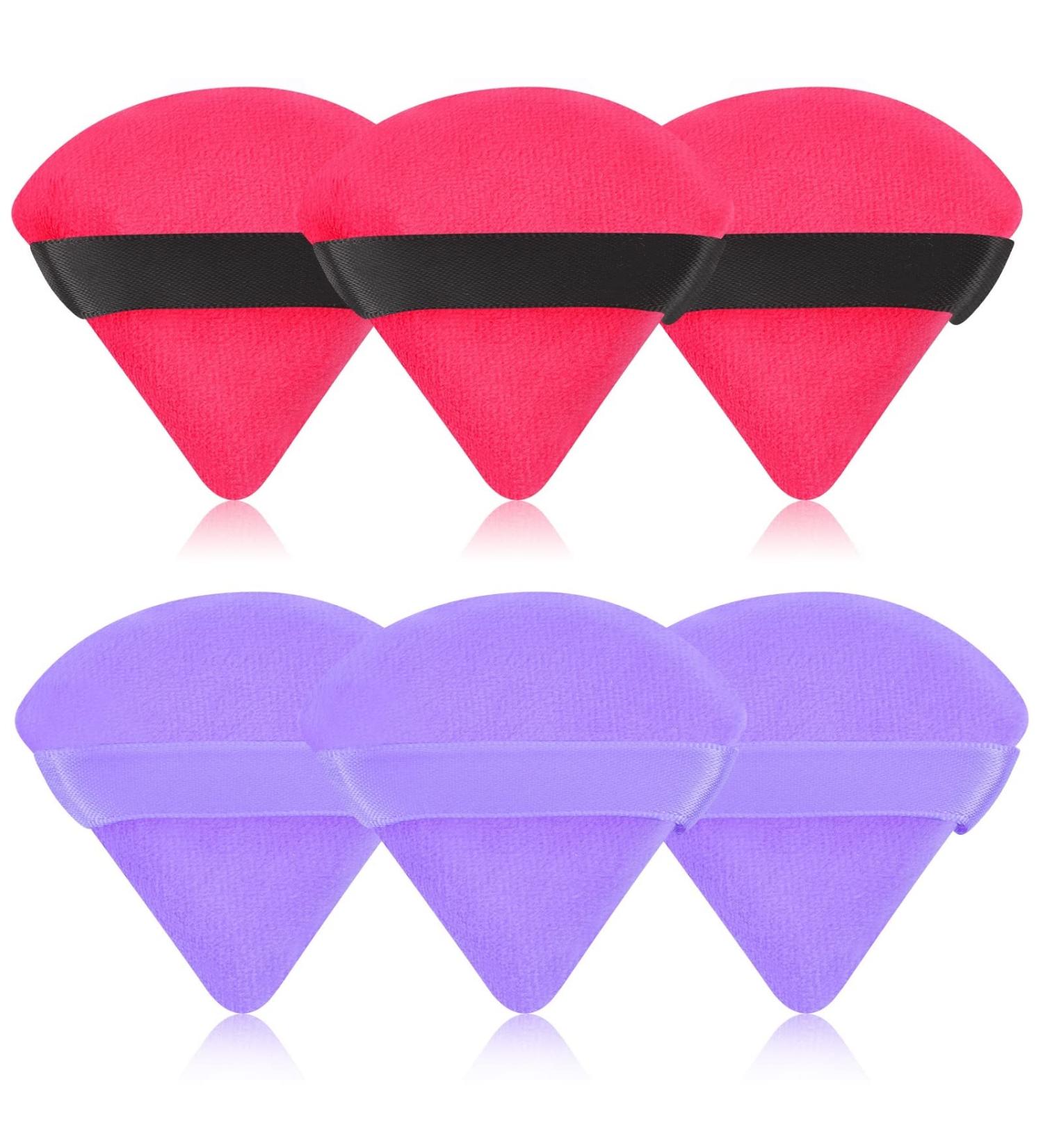 6-Piece Soft Velour Triangle Makeup Puff Set for Body and Loose Powder - Purple and Rose Red - Buy Online on GoSupps.com