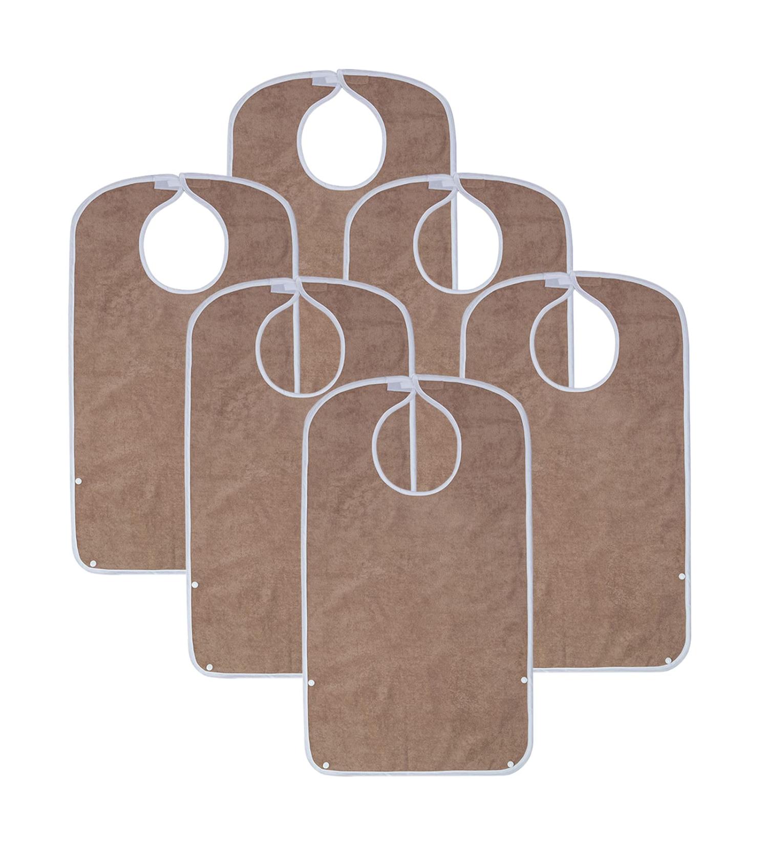 Adult Bib for Eating: Brown Clothing Protector w/ Optional Crumb Catcher (4 Pack) - Buy Online on GoSupps.com