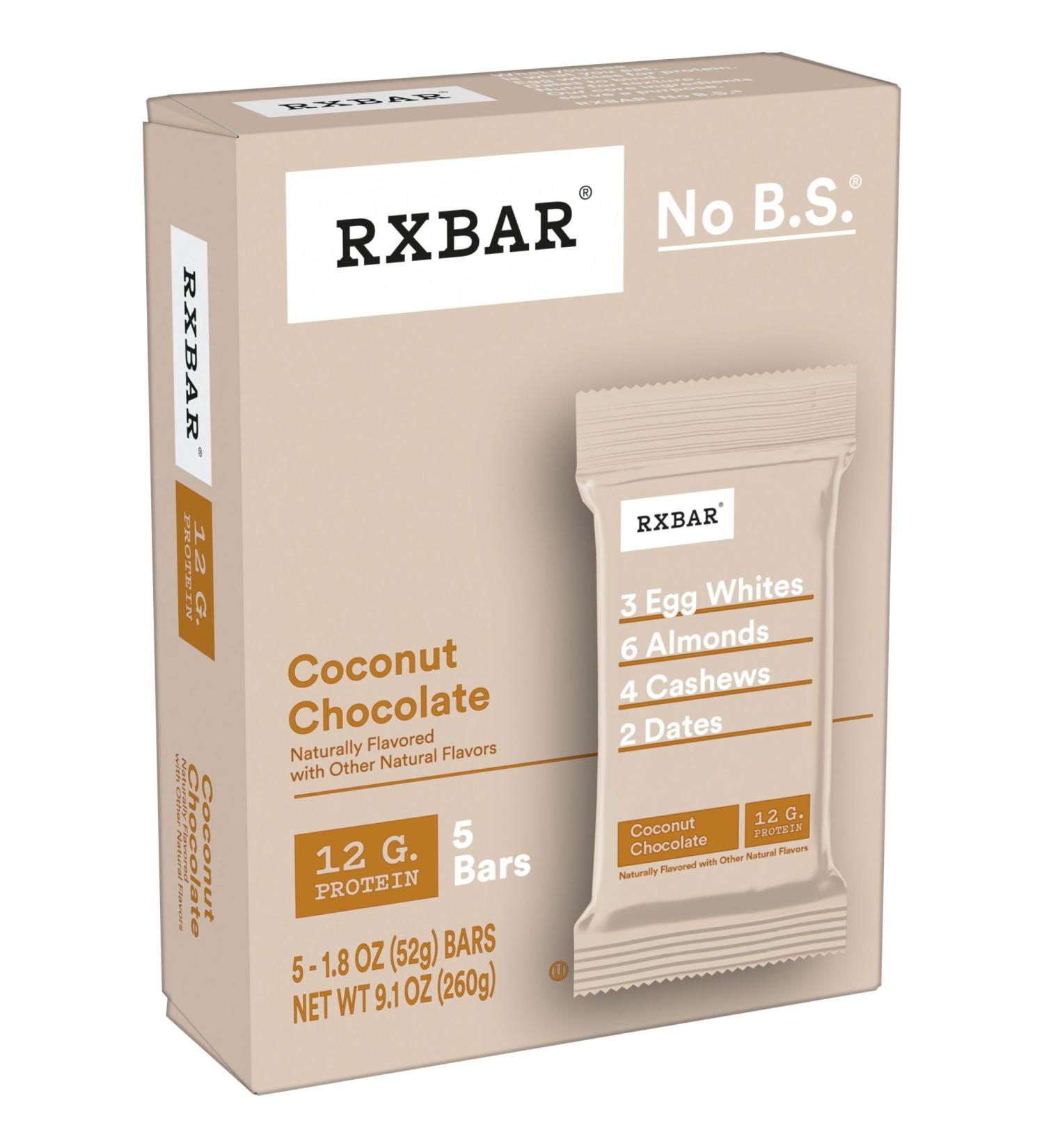 Buy RXBAR Coconut Chocolate Protein Bars (5 Count) - 12g Protein Gluten-Free Snacks 9.1oz Box - International Shipping Available - Buy Online on GoSupps.com