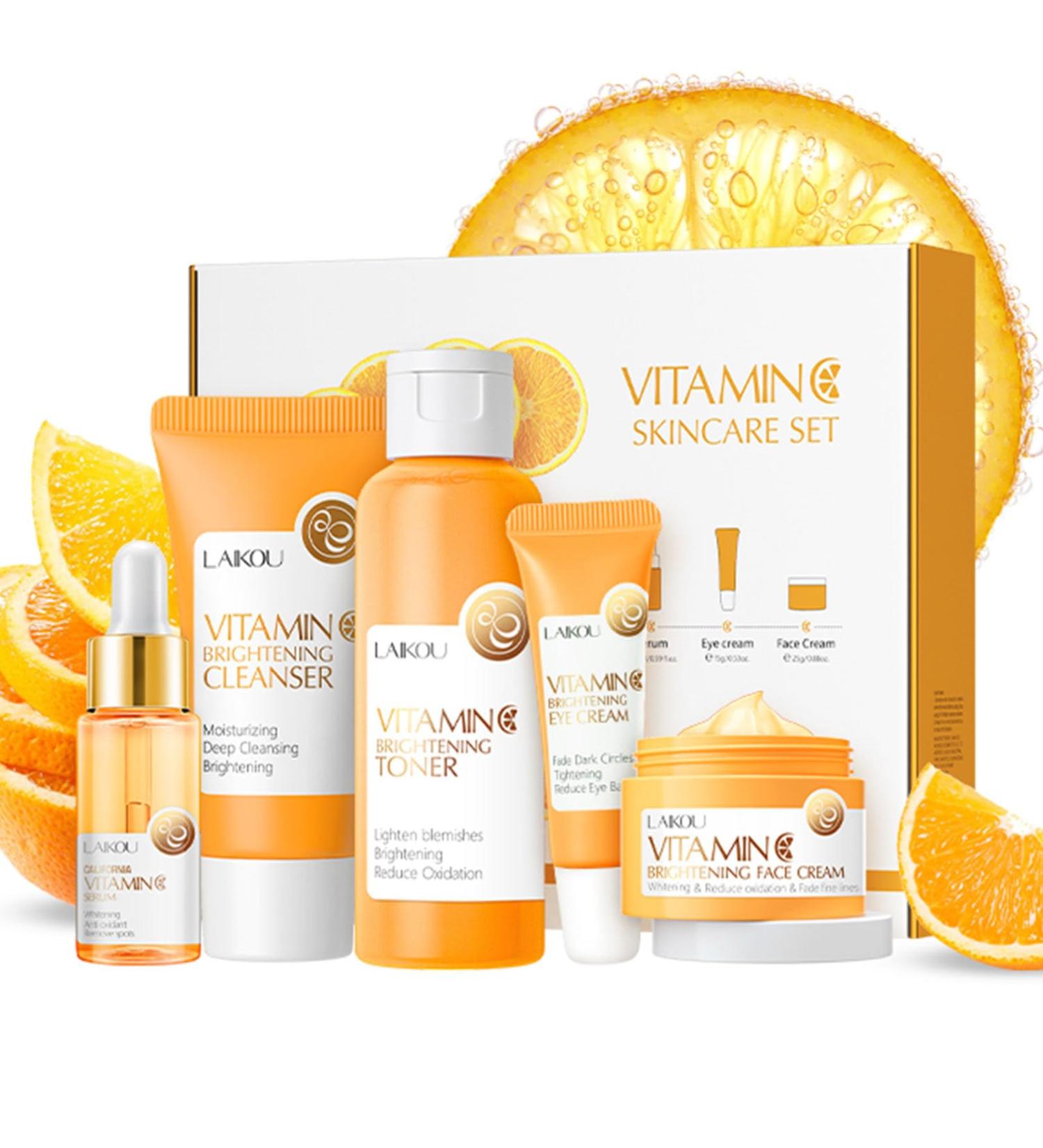 5Pcs Skincare Gift Set for Teenage Girls | Vitamin C Face Kit with Cleanser Toner Serum & Eye Cream | Hydrating Travel Skincare for Women & Men - Buy Online on GoSupps.com