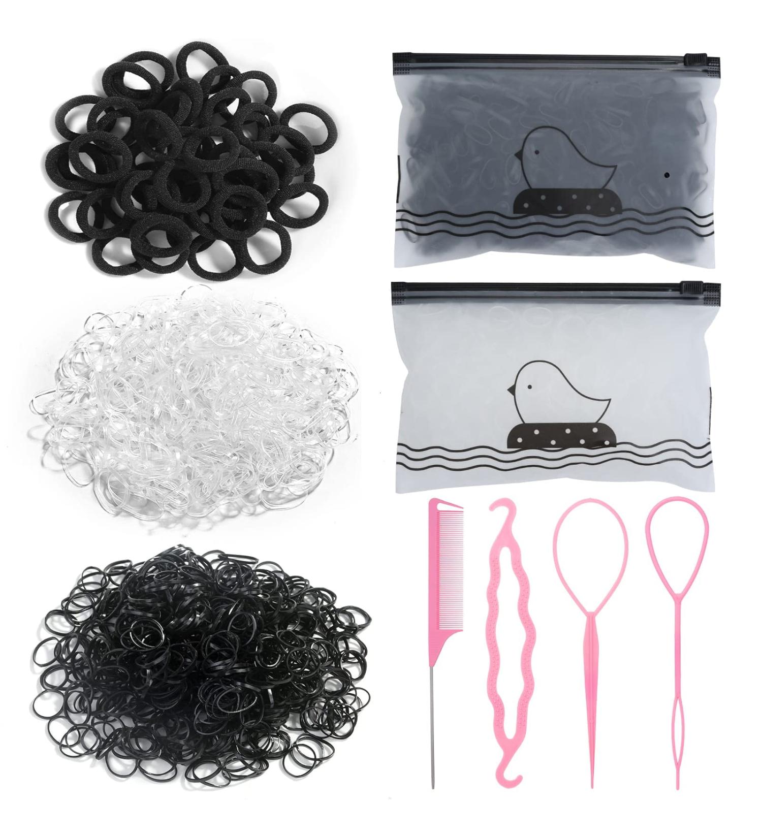 2054Pcs Clear and Black Hair Rubber Bands Set with Seamless Ties and Styling Accessories - Buy Online on GoSupps.com
