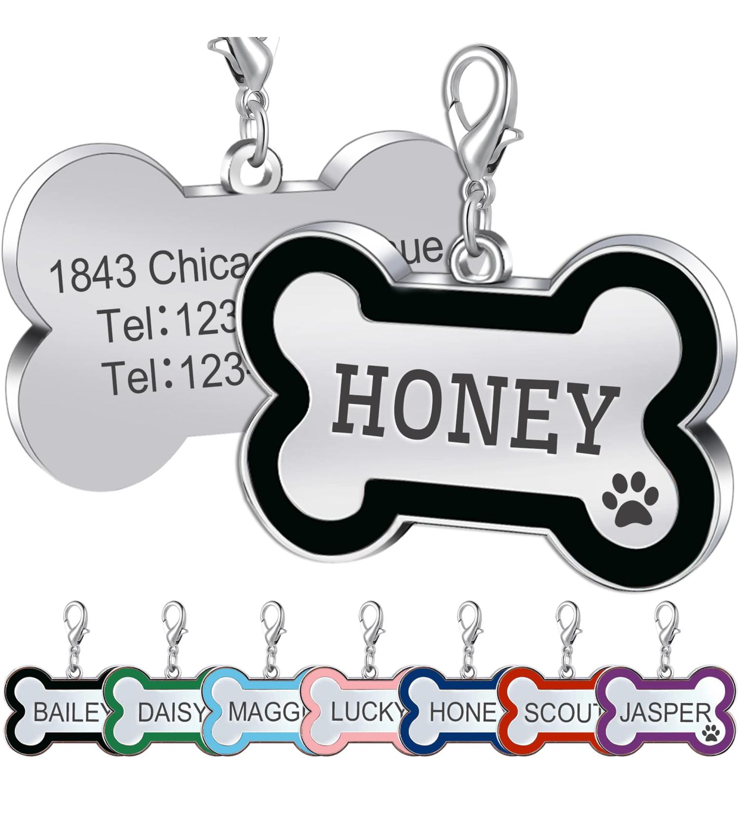 Personalized Bone Shaped Pet ID Tag for Dogs and Cats | Engraved Collar Pendant | Custom Engrave Name & Number | Cat & Dog Supplies | Gift for Pets |Black - Buy Online on GoSupps.com