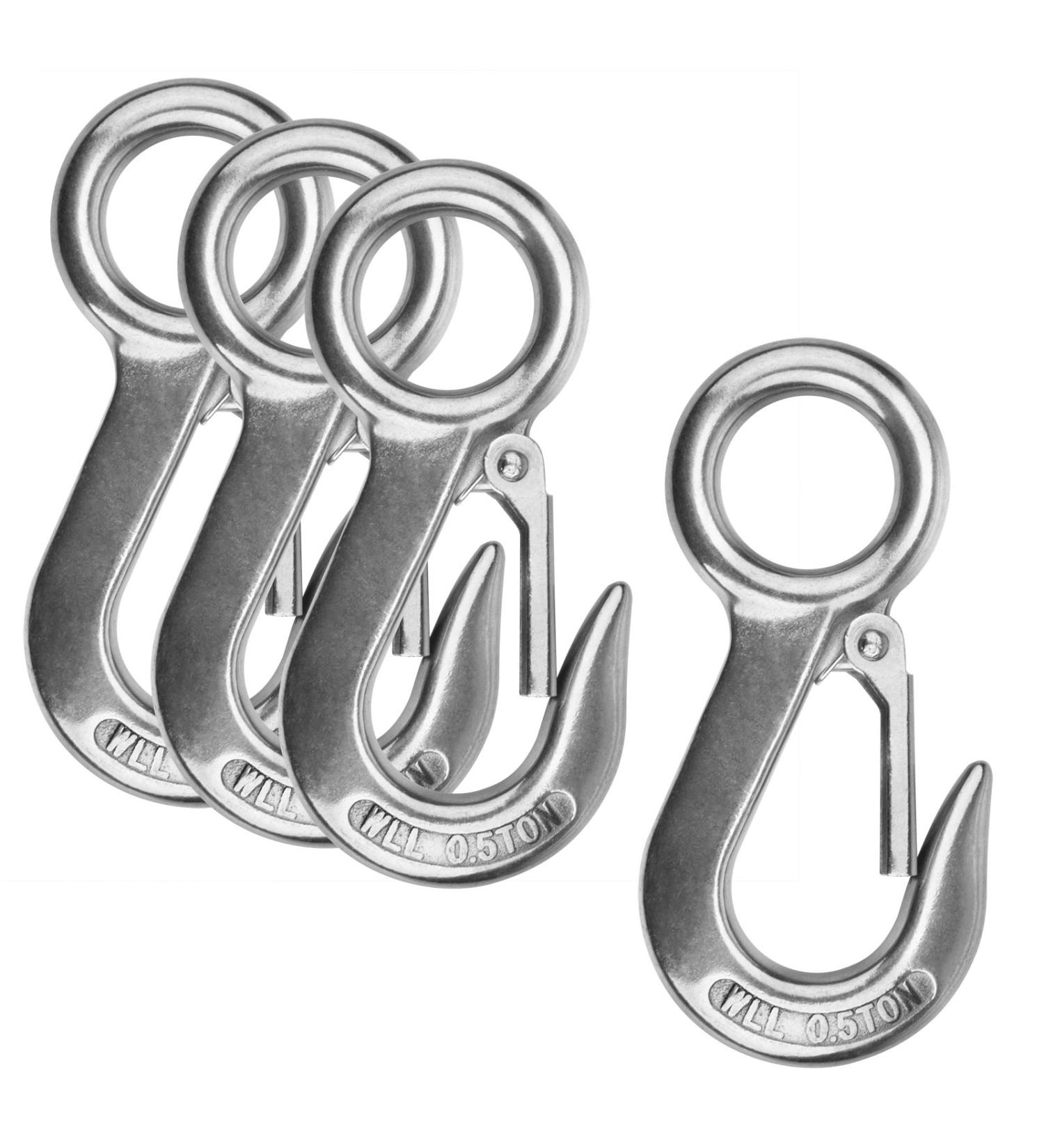 4 Pack 304 Stainless Steel Fast Eye Safety Snap Hooks - Heavy Duty 1100 lb Capacity - 4 Inch Size - Boat Slip Hook Carabiner Clips - Buy Online on GoSupps.com