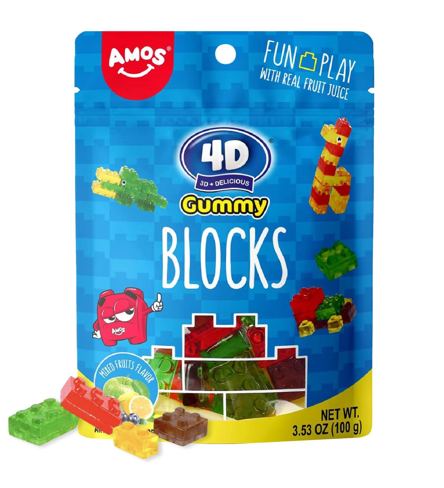 AMOS 4D Edible Fruit Rubber Building Blocks 100g Bag | Perfect for Kids' Birthdays & Muffin Decorations | International Shipping Available - Buy Online on GoSupps.com