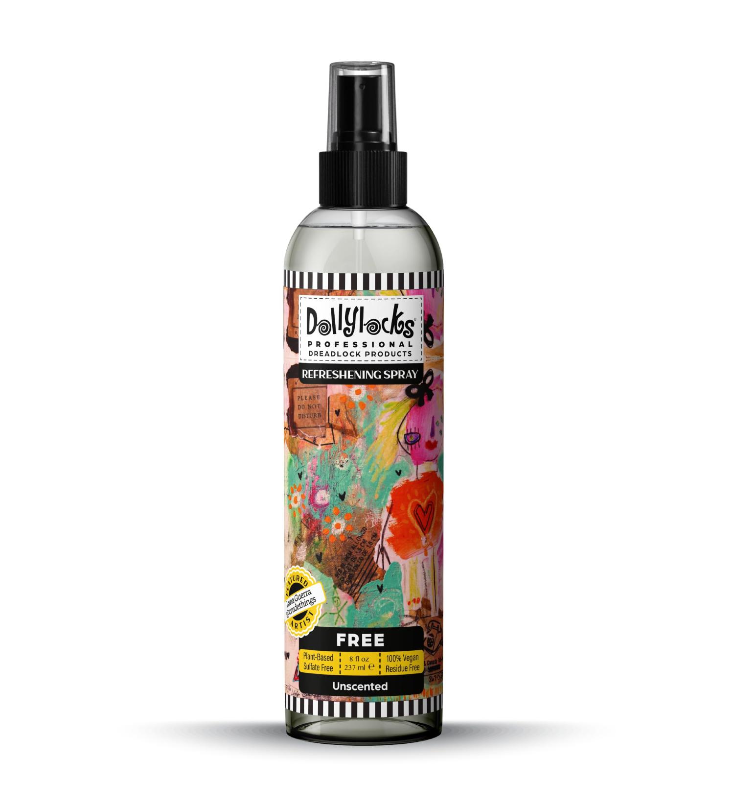 Dollylocks Dreadlock Refreshening Spray for Locs - Free Unscented - Residue-free and Sulfate-free Loc and Scalp Refreshing Spray for Dreadlocks 8oz