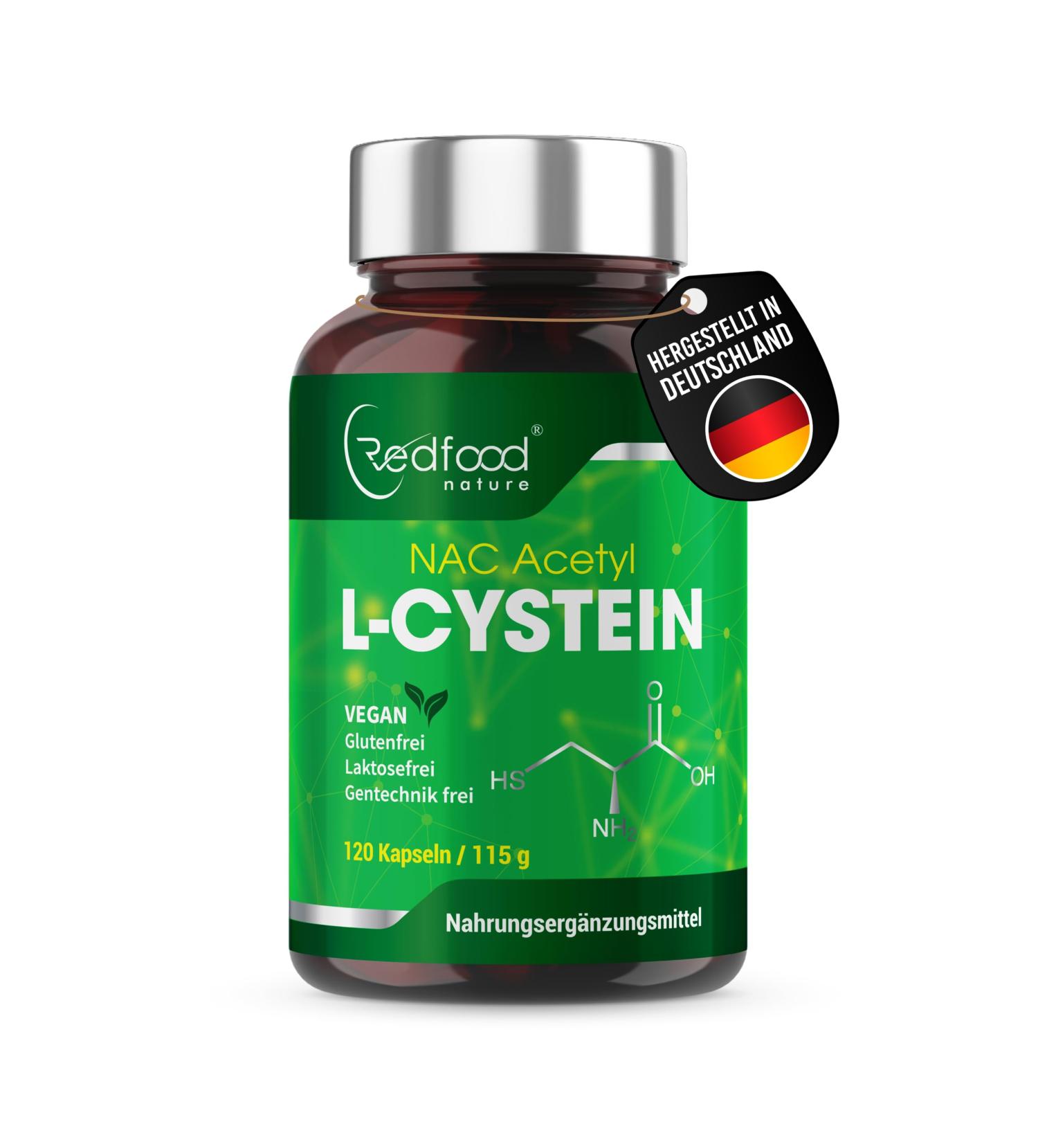 Redfood NAC 800 mg - High Dose N-Acetyl-L-Cysteine | 120 Vegan Capsules | Made in Germany | High Bioavailability & Tolerance - Buy Online on GoSupps.com