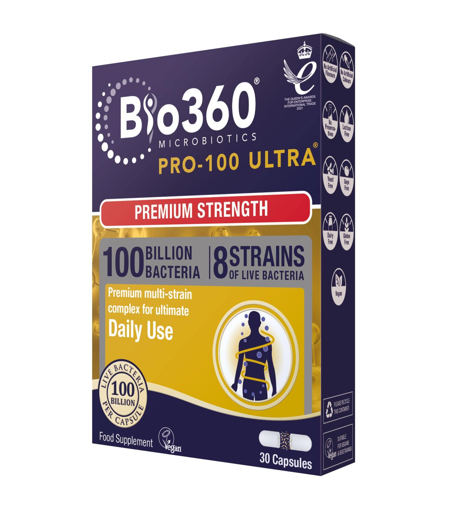 Natures Aid Bio360 Pro-100 Ultra 100 Billion Bacteria 30 Capsules - Natures Aid - Buy Online on GoSupps.com