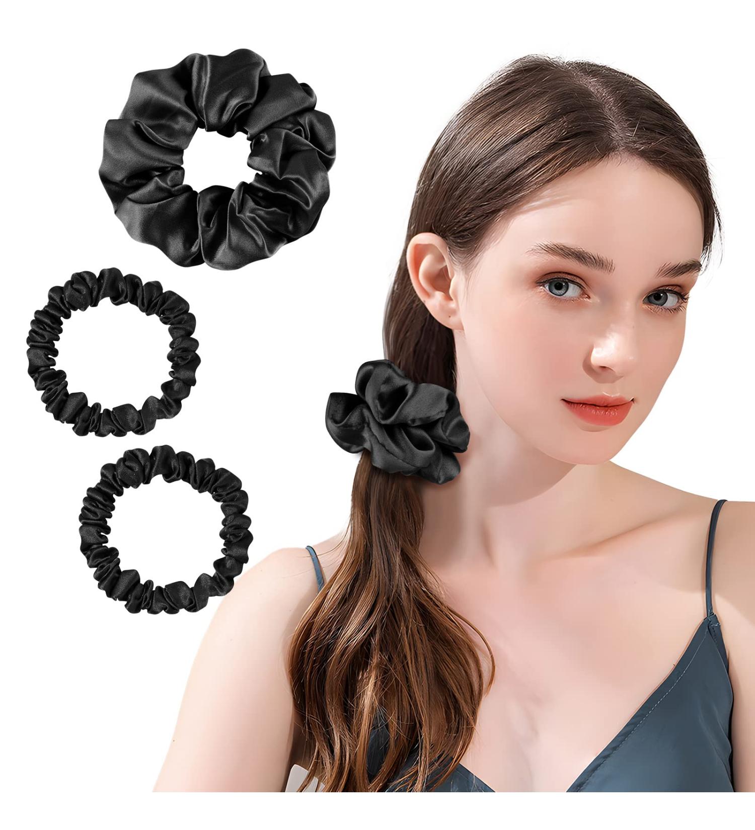 Osilk 3 Set 100% Silk Hair Ties | Small Scrunchy Hair Jewelry | Elastic Black Hair Bands for Braid & Updo - Buy Online on GoSupps.com