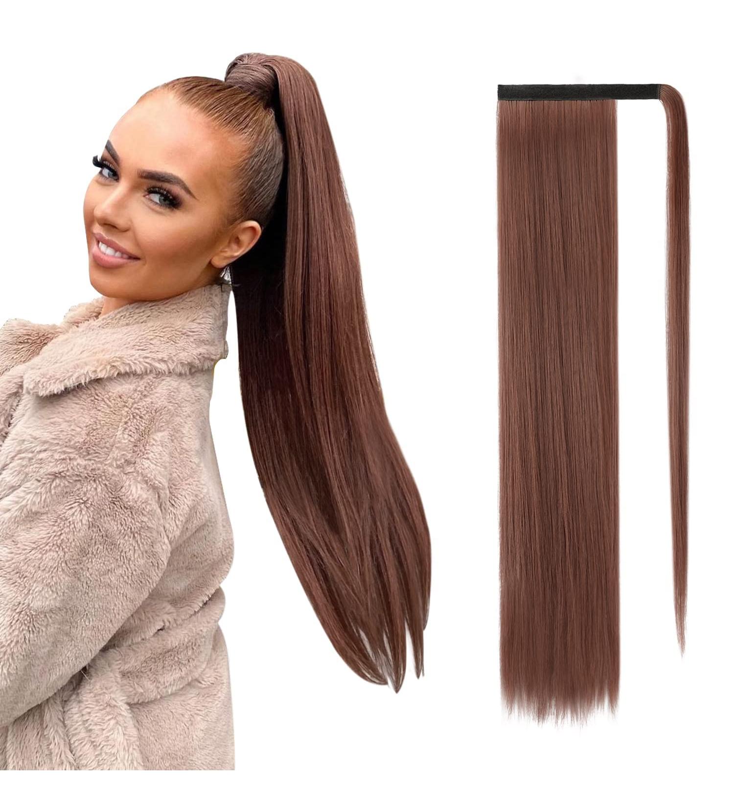 FESHFEN 28 Straight Clip in Ponytail Extension 30/33#- Wrap Around | Synthetic Hairpiece for Women - Pack of 1 - Buy Online on GoSupps.com