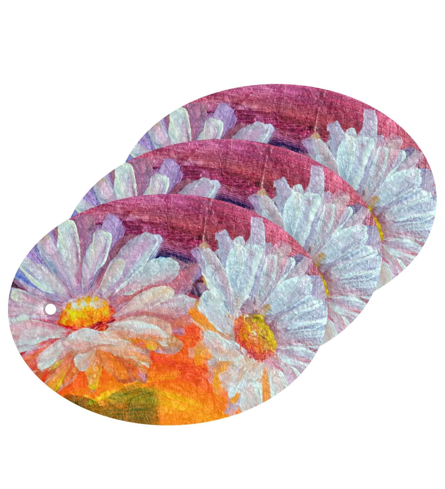 3-Pack Cleaning Kitchen Sponges Oval Oil Painting Daisy Flowers Kitchen Cellulose Dishwashing Wood Pulp Cotton - Buy Online on GoSupps.com