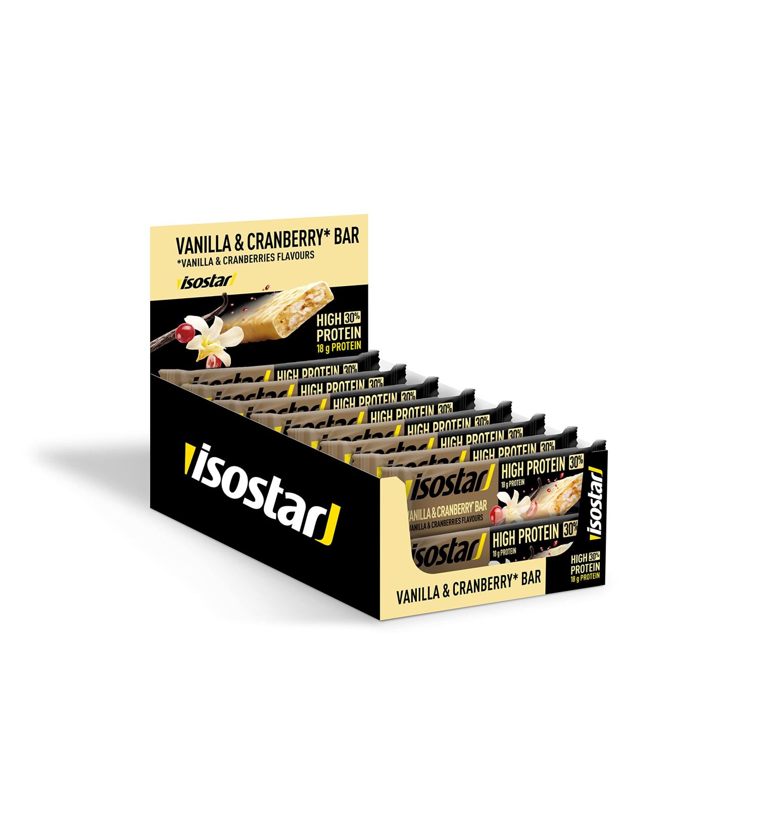 Isostar High Protein 30 Bars Vanilla Cranberry Flavor - Pack of 16 Protein Bars for Athletes - 16 x 55 g - Buy Online on GoSupps.com