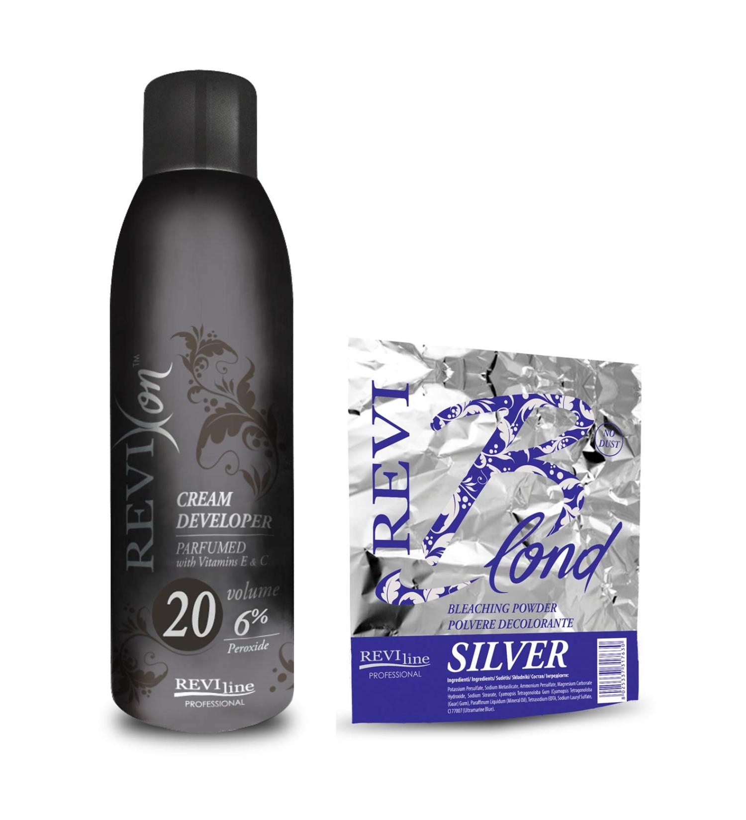 Set of Cream peroxide 1000ml (6% volume 20) and Bleach Powder (SILVER) 500g no dust formula Professional Lightening bleaching highlighting hair protect formula