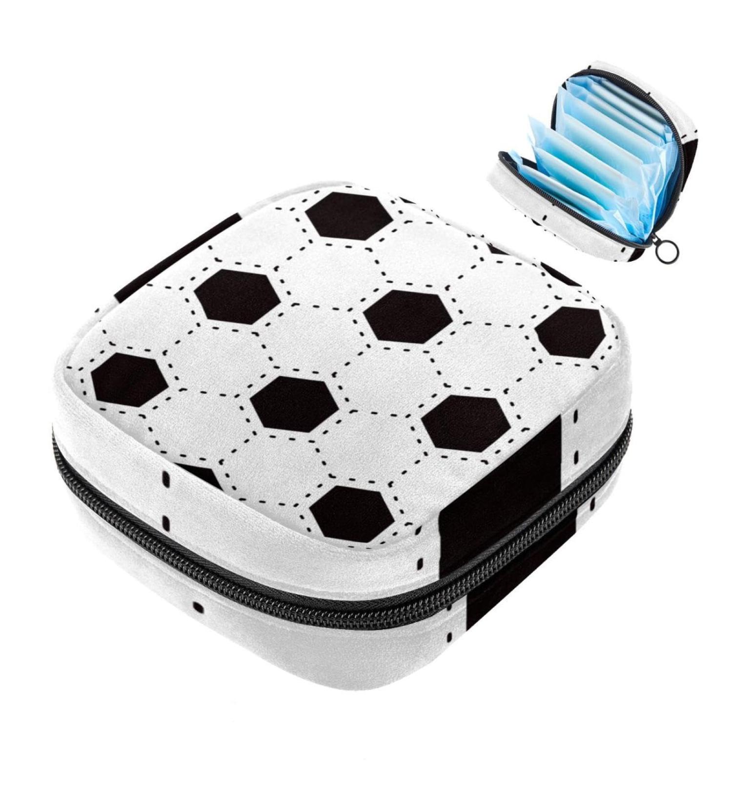 Portable Women's Binding Storage Bags | Menstrual Cup & Pad Pouches for Teens | Stylish Football Pattern in Black & White - Buy Online on GoSupps.com