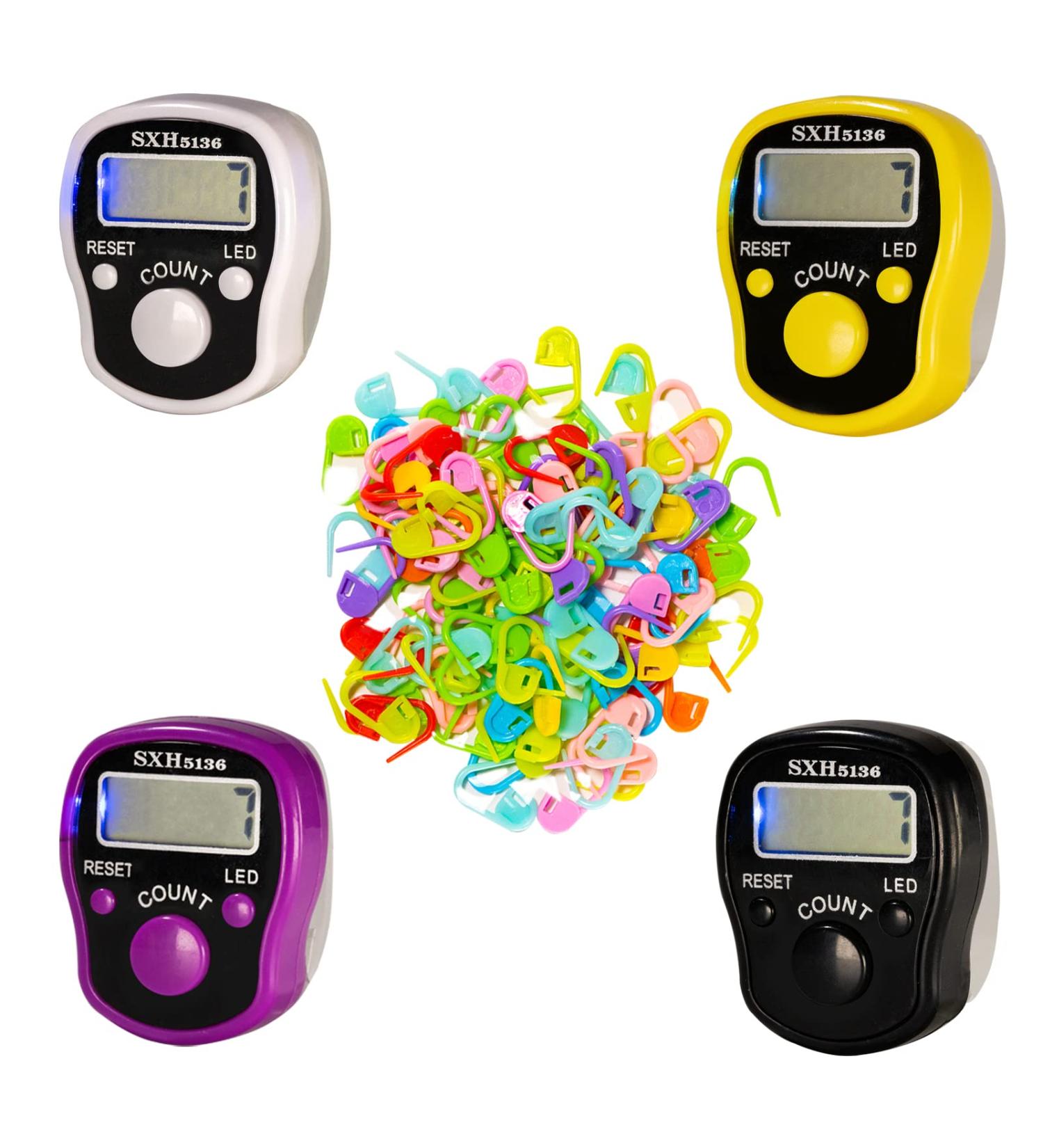 ILouxNei Knit Counter Set - 4 Pcs LCD Electronic Finger Digital Row Counter & Marker for Knitting/Crochet - Mechanical Manual Clicker Lap Tracker - Buy Online on GoSupps.com