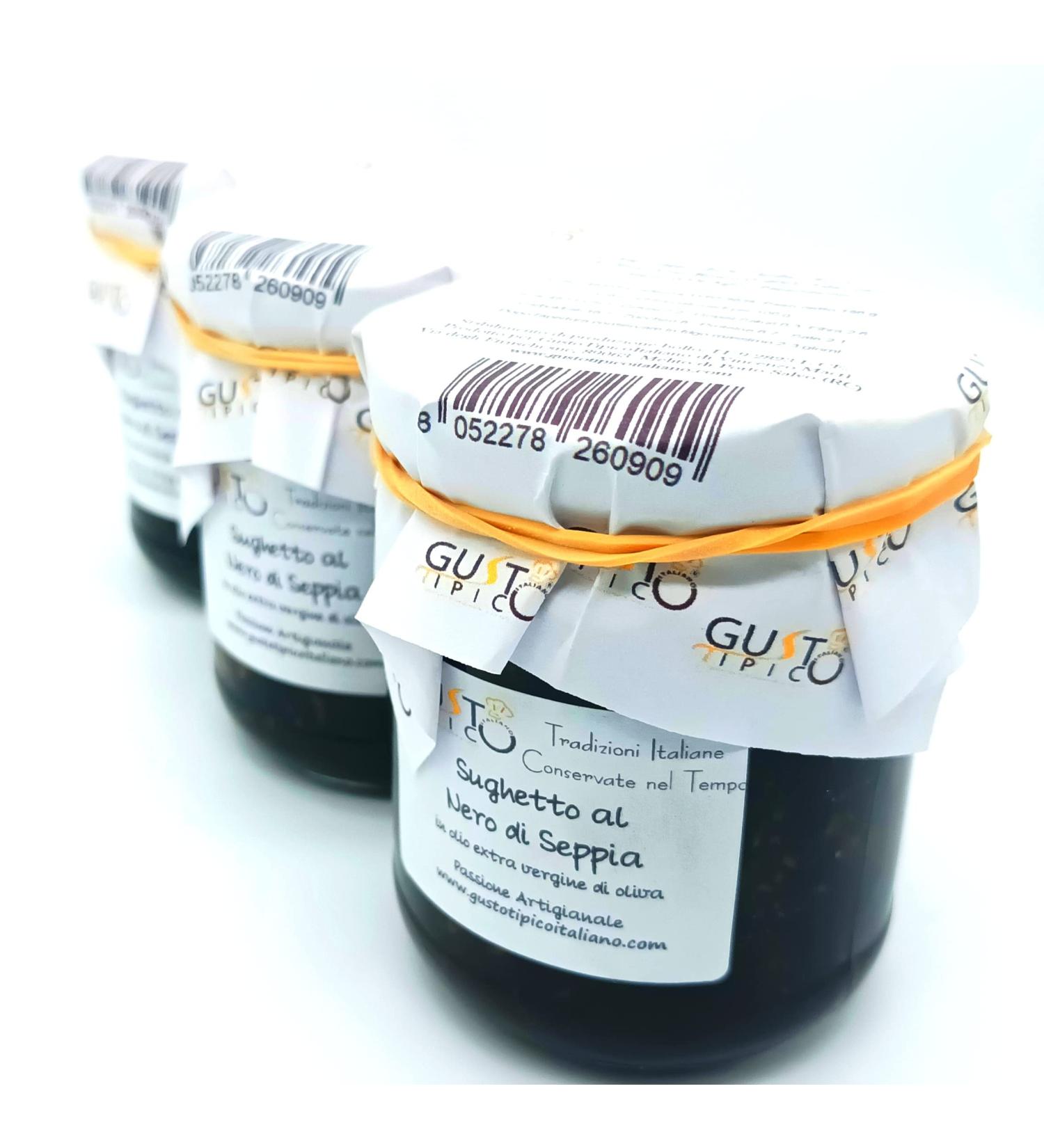 GUSTOTIPICOITALIANO Sepia Black Cork 180g Sauce Tris Ideal for Rice or Pasta Ready only to heat 2 minutes With a pot you season around 3 servings of pasta or rice - Buy Online on GoSupps.com