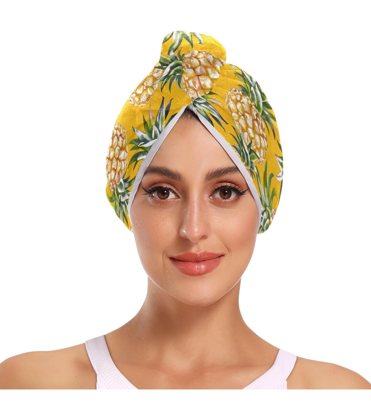 Super Absorbent Pineapple Hair Towels - 2 Pack Quick Dry Hair Turbans for Women & Girls | Perfect Hair Wraps with Button Twist - Buy Online on GoSupps.com